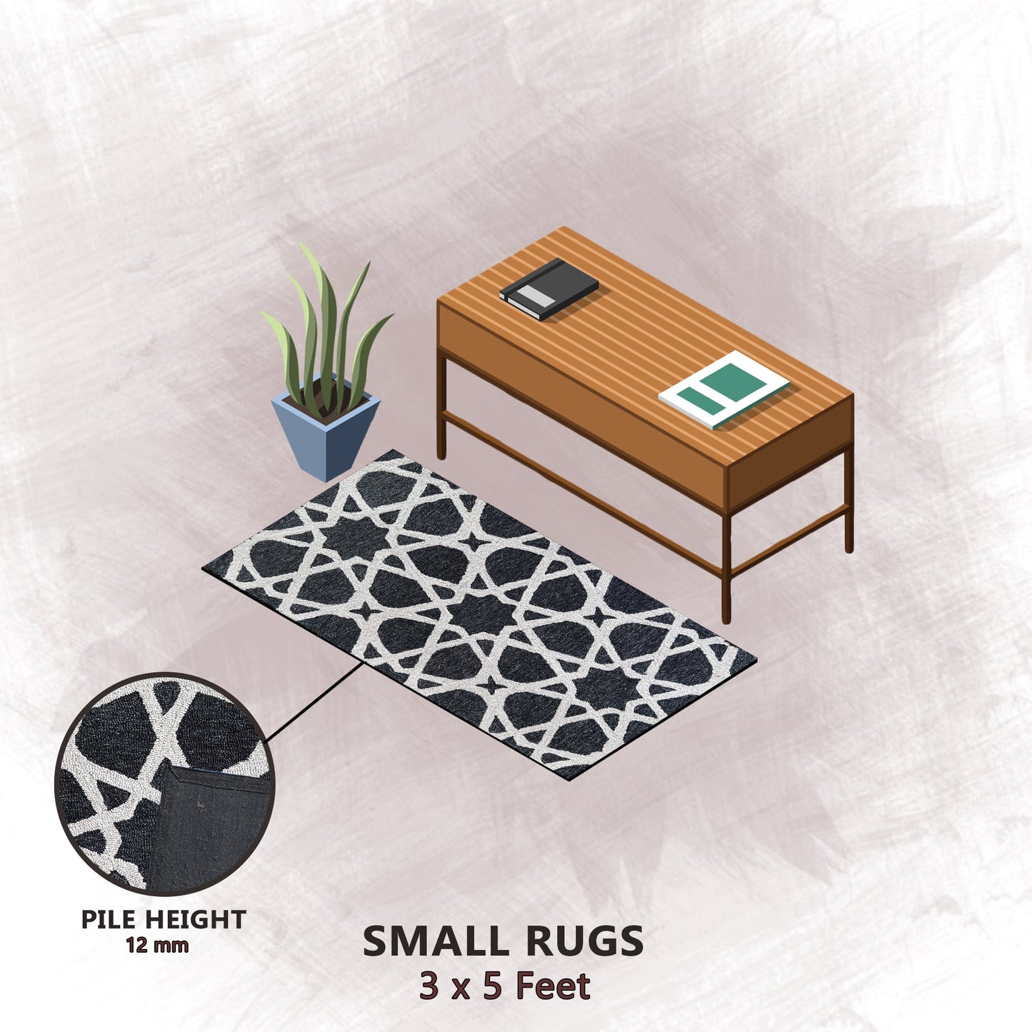 Premium Hand-Tufted Rug Made of 100% Wool - Ash Zellig - 3x5 Feet