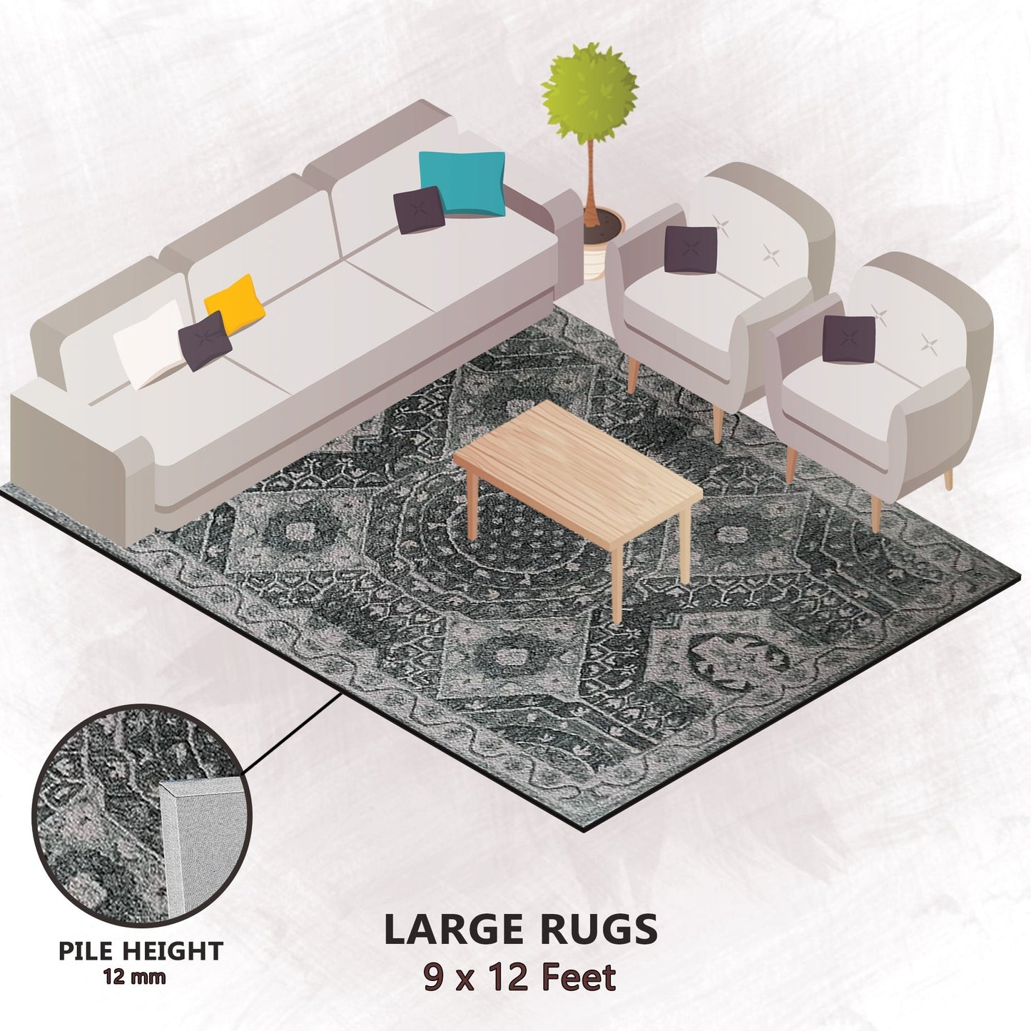 Premium Hand-Tufted Rug Made of 100% Wool - Castilo - 9x12 Feet