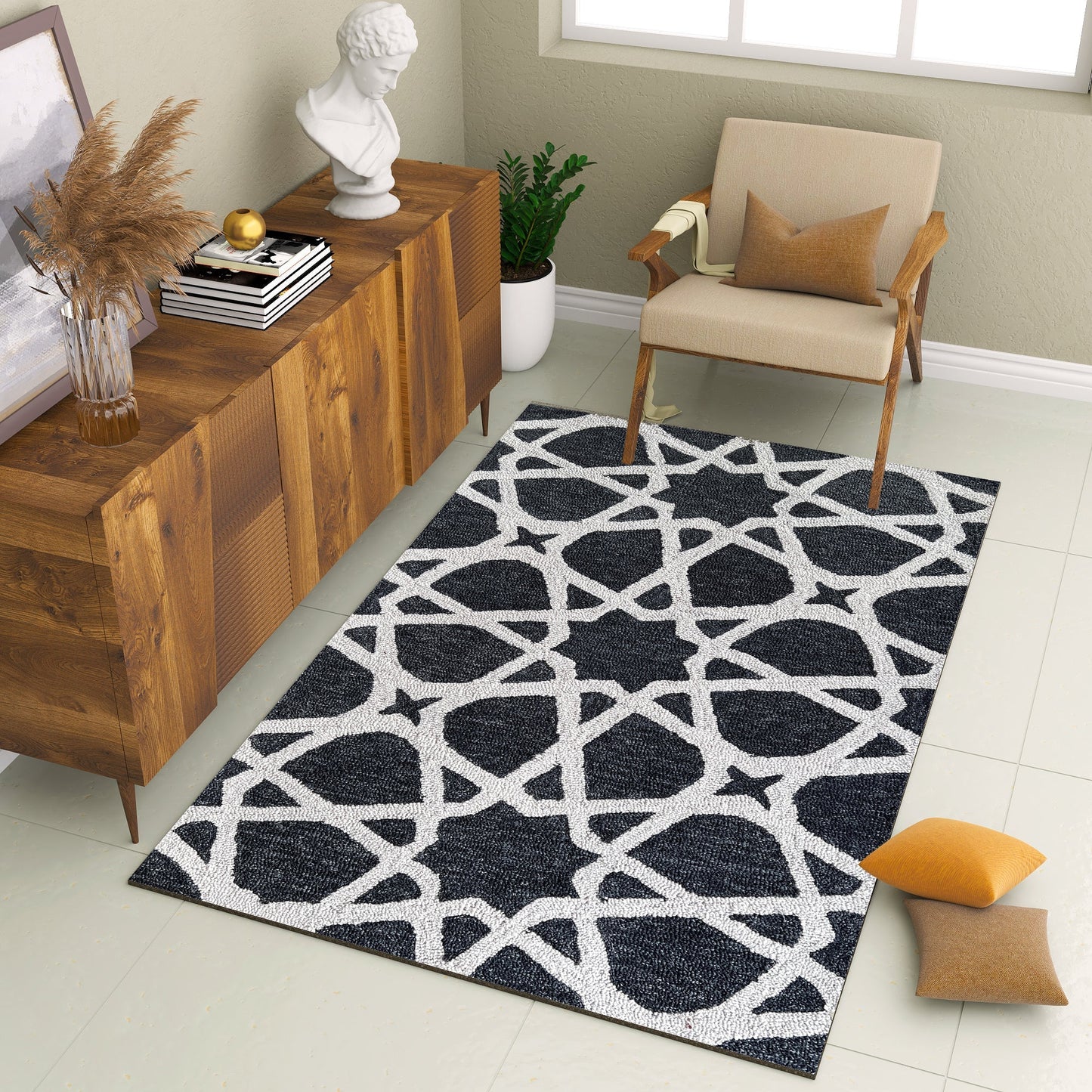 Premium Hand-Tufted Rug Made of 100% Wool - Ash Zellig - 3x5 Feet