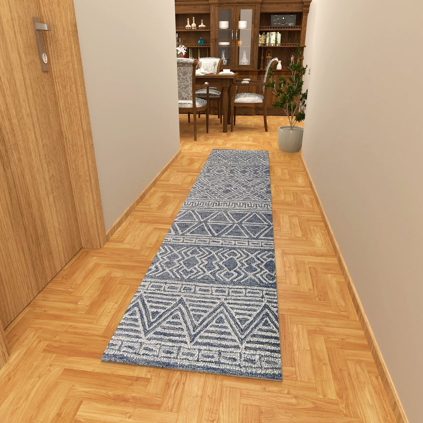 Premium Hand-Tufted Rug Made of 100% Wool - Still River Blue - 2x6 Feet