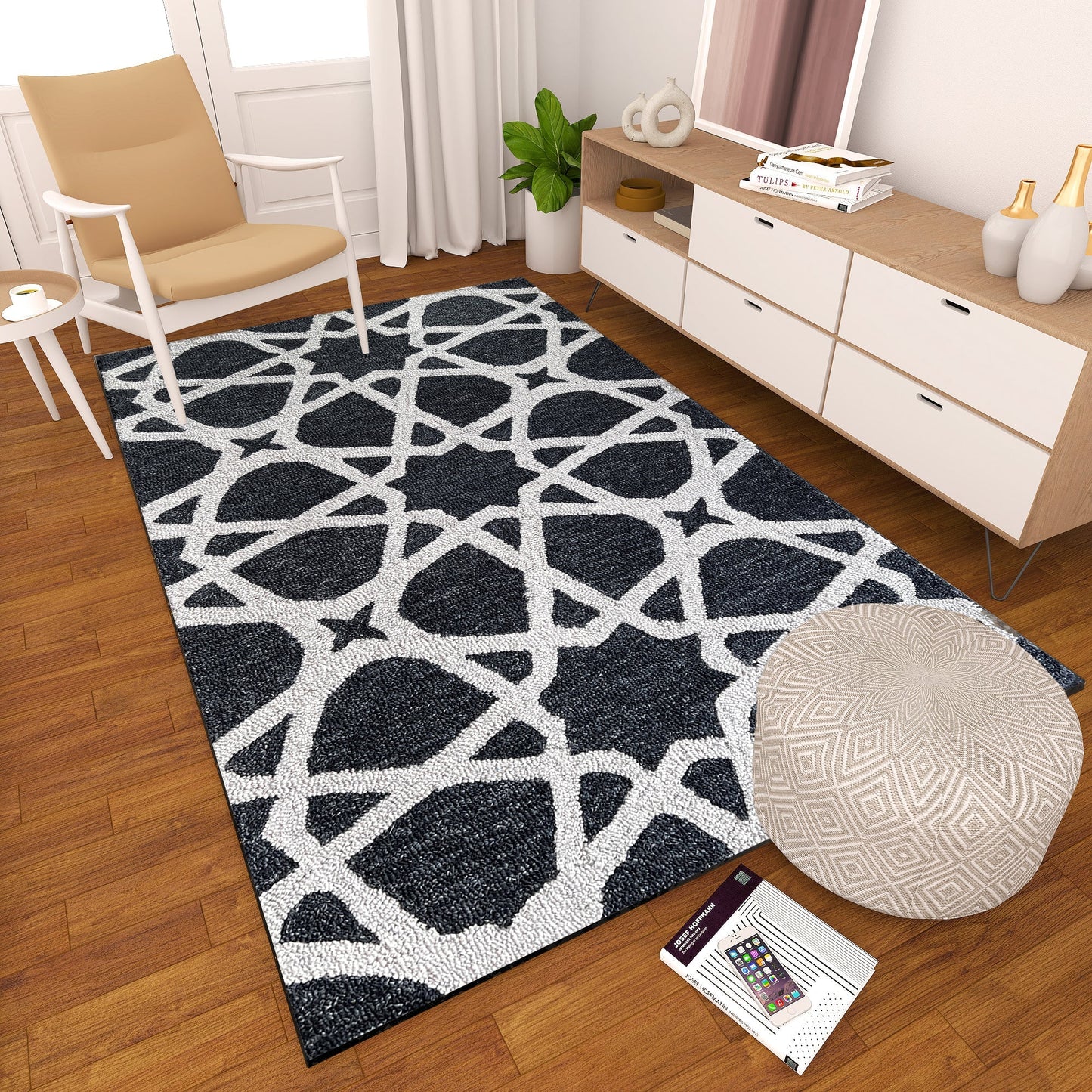 Premium Hand-Tufted Rug Made of 100% Wool - Ash Zellig - 5x8 Feet