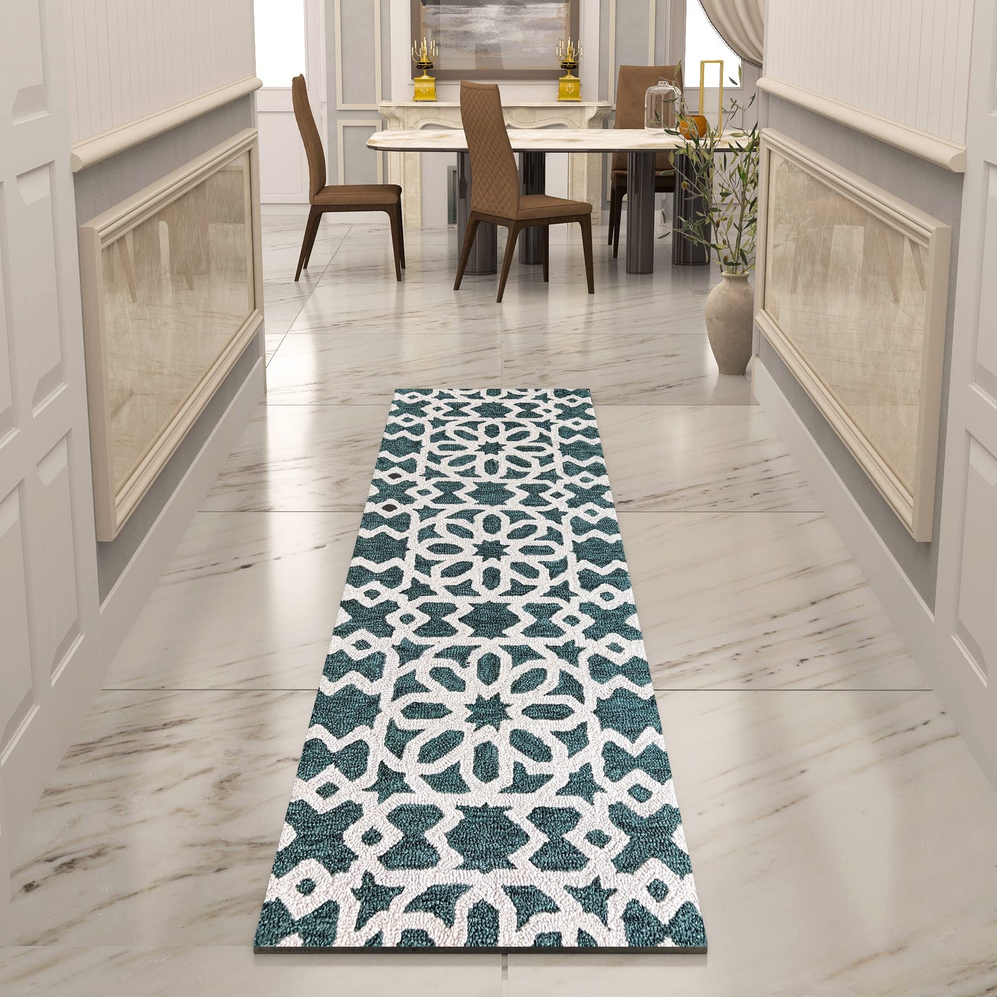 Premium Hand-Tufted Rug Made of 100% Wool - Noir Grid - 2x8 Feet