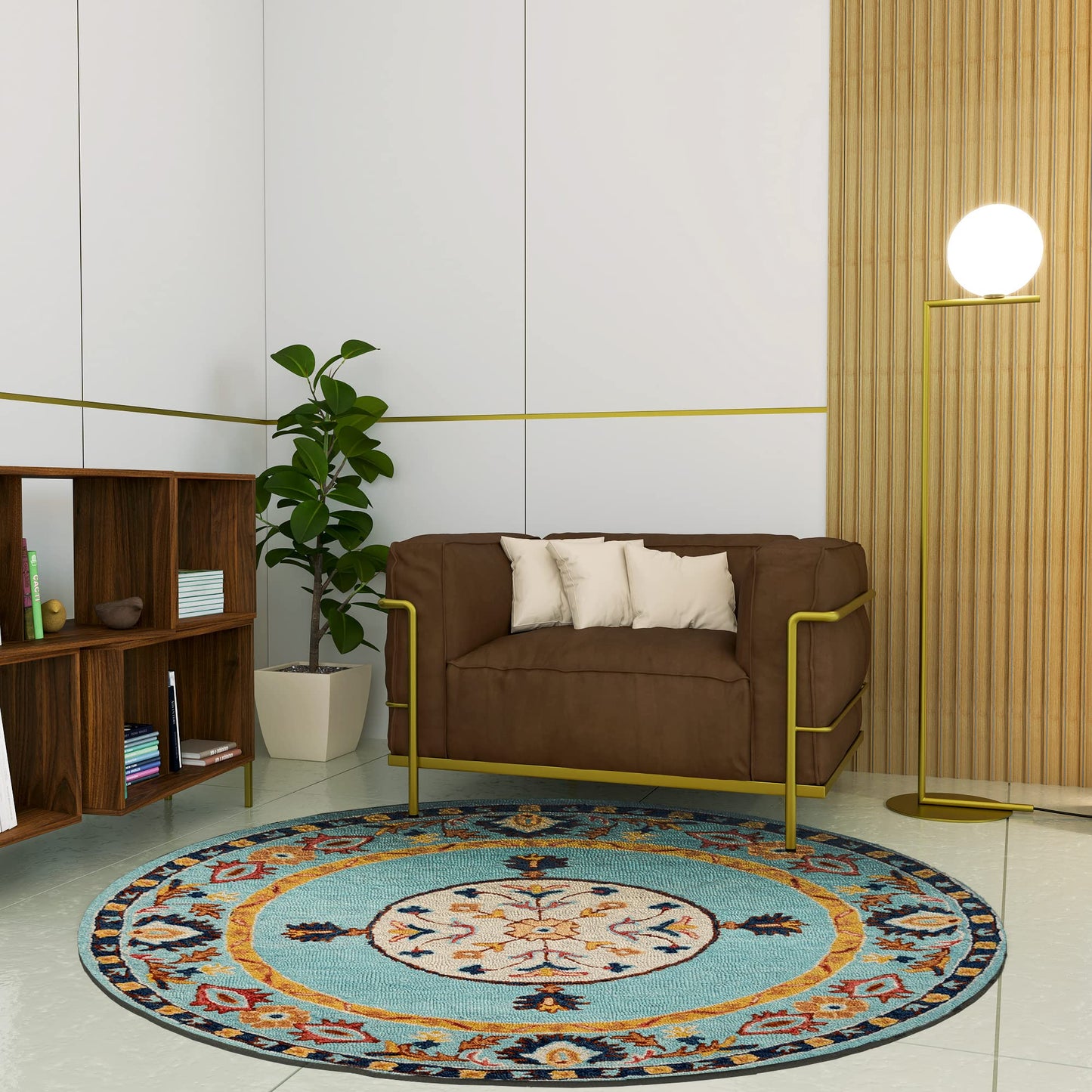 Premium Hand-Tufted Rug Made of 100% Wool - Aydin Sky - 5x5 Feet