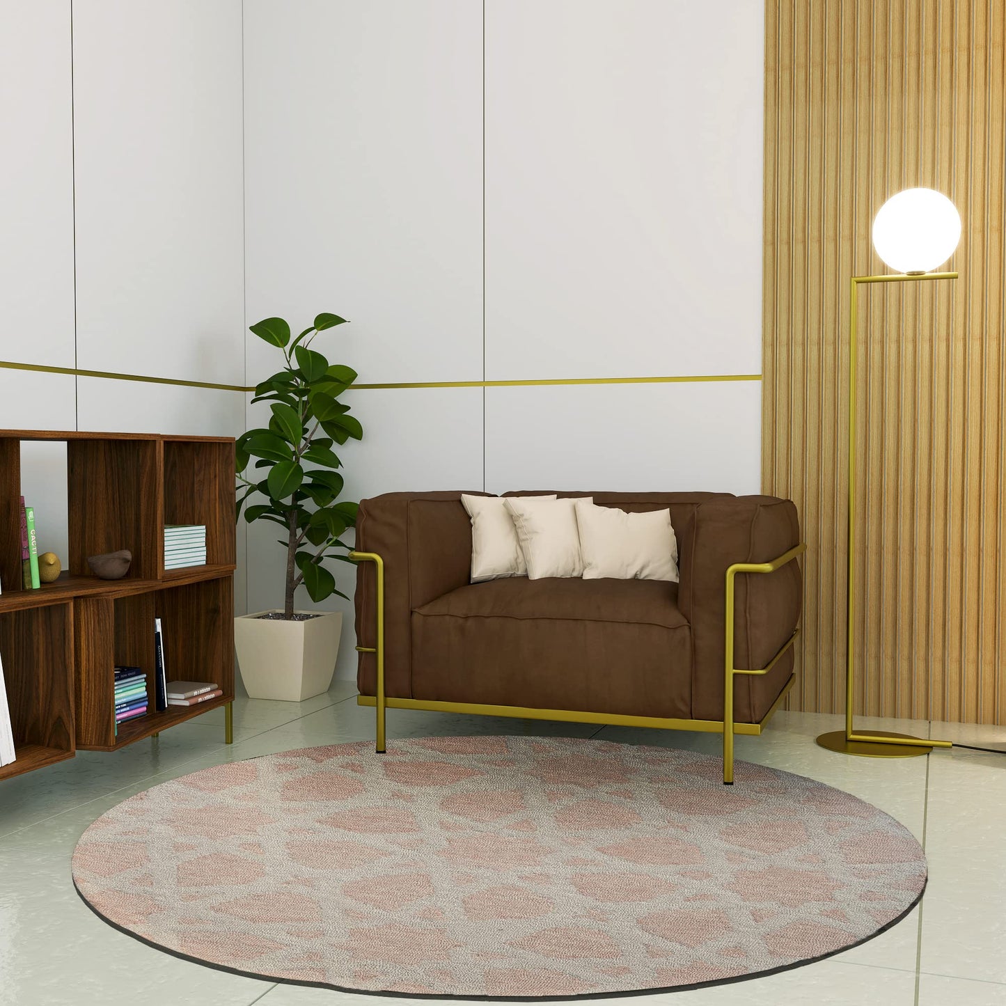 Premium Hand-Tufted Rug Made of 100% Wool - Blush Zellig - 5x5 Feet