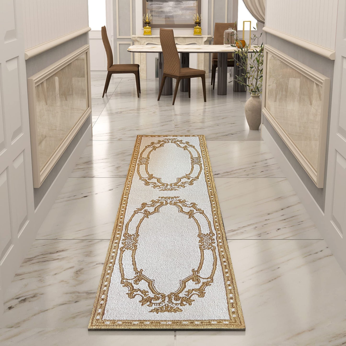 Premium Hand-Tufted Rug Made of 100% Wool - Augustan Gold - 2x8 Feet