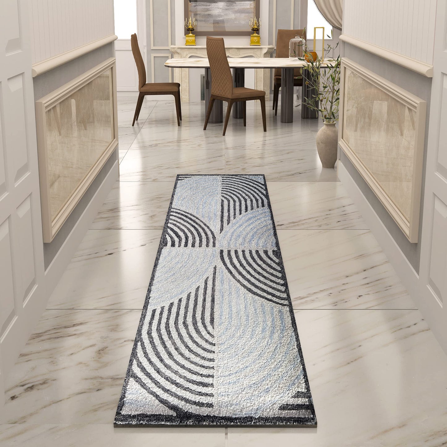 Premium Hand-Tufted Rug Made of 100% Wool - Mono Loops - 2x8 Feet