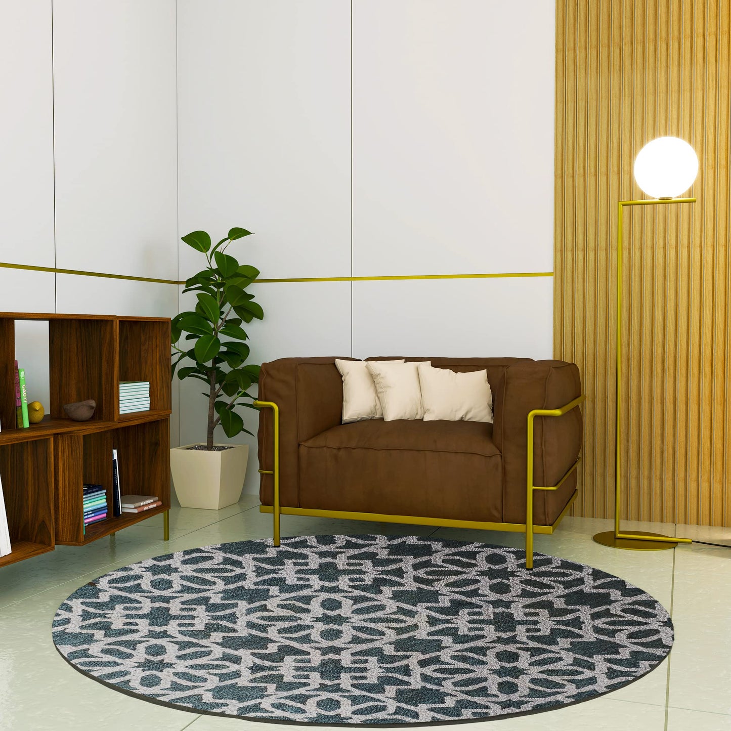 Premium Hand-Tufted Rug Made of 100% Wool - Noir Grid - 5x5 Feet