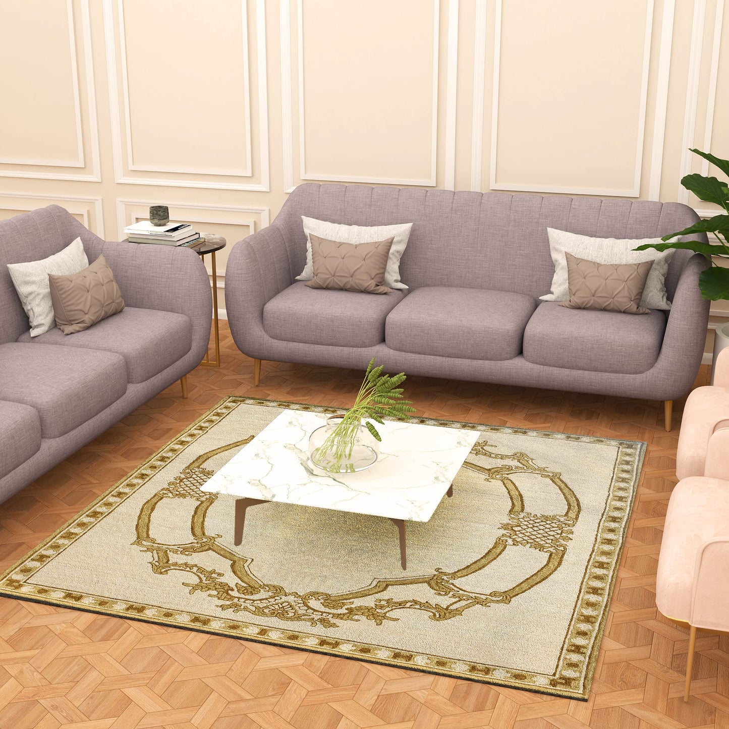 Premium Hand-Tufted Rug Made of 100% Wool - Augustan Gold - 6x6 Feet