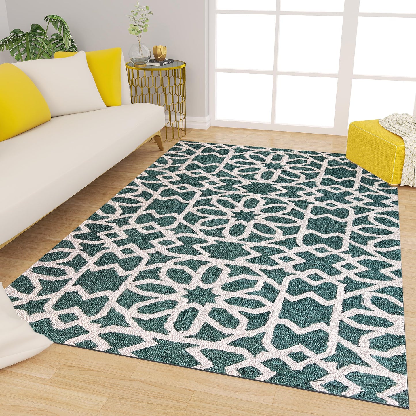 Premium Hand-Tufted Rug Made of 100% Wool - Noir Grid - 5x8 Feet