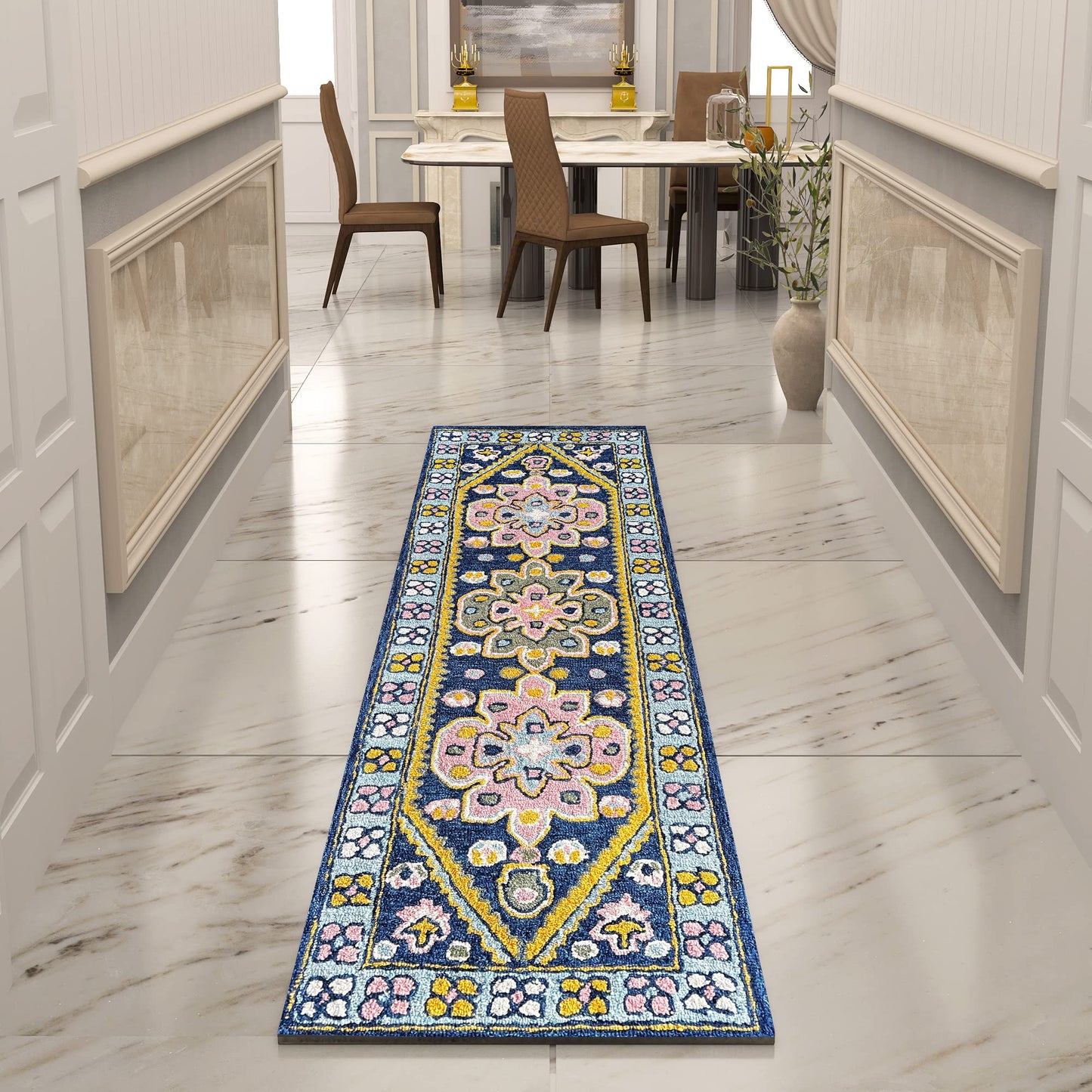 Premium Hand-Tufted Rug Made of 100% Wool - Lotus Bloom - 2x8 Feet