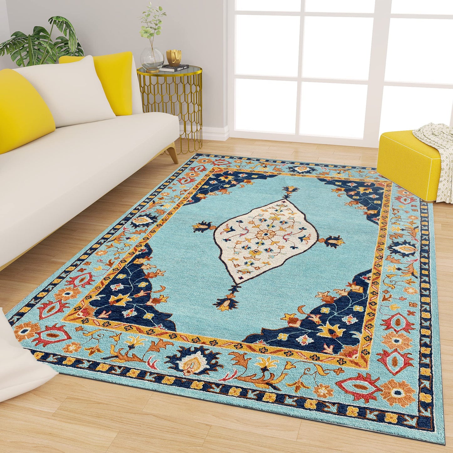 Premium Hand-Tufted Rug Made of 100% Wool - Aydin Sky - 4x6 Feet