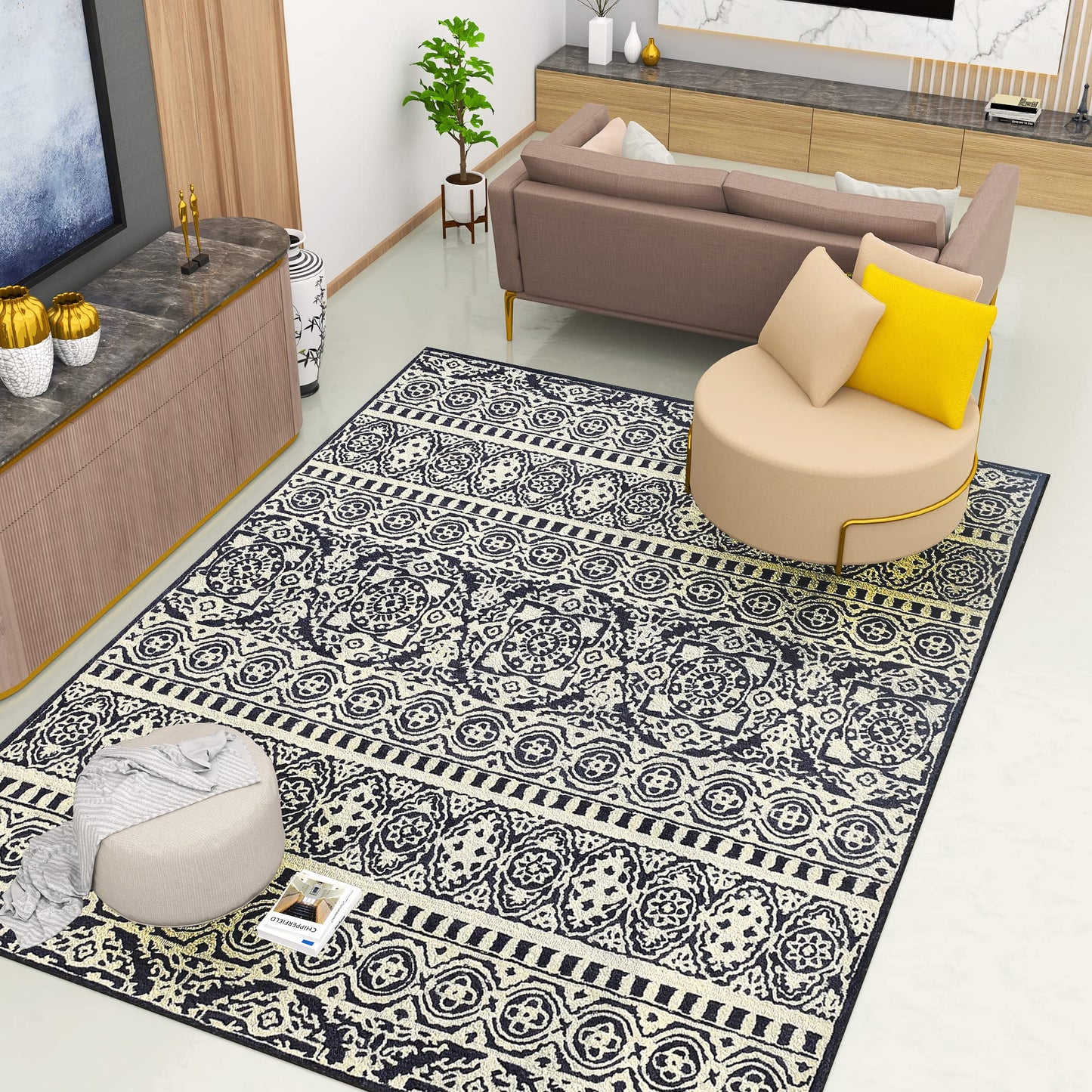 Premium Hand-Tufted Rug Made of 100% Wool - Relic Night - 9x12 Feet
