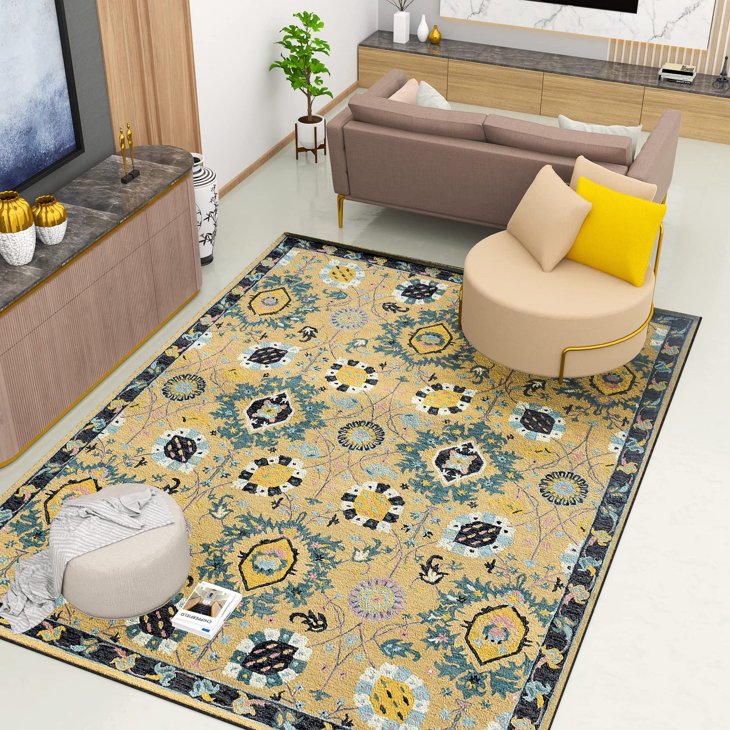 Premium Hand-Tufted Rug Made of 100% Wool - Cankiri Garden - 8x10 Feet