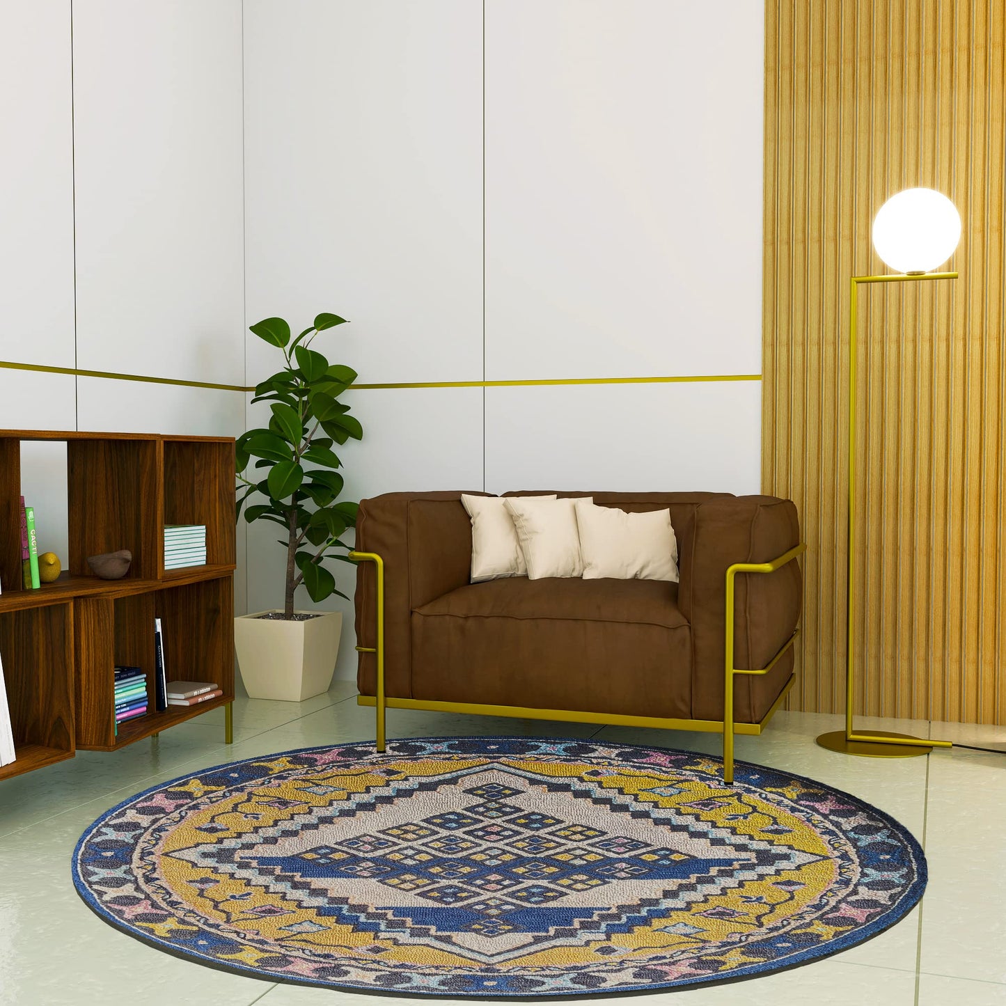 Premium Hand-Tufted Rug Made of 100% Wool - Tatar Folk - 5x5 Feet