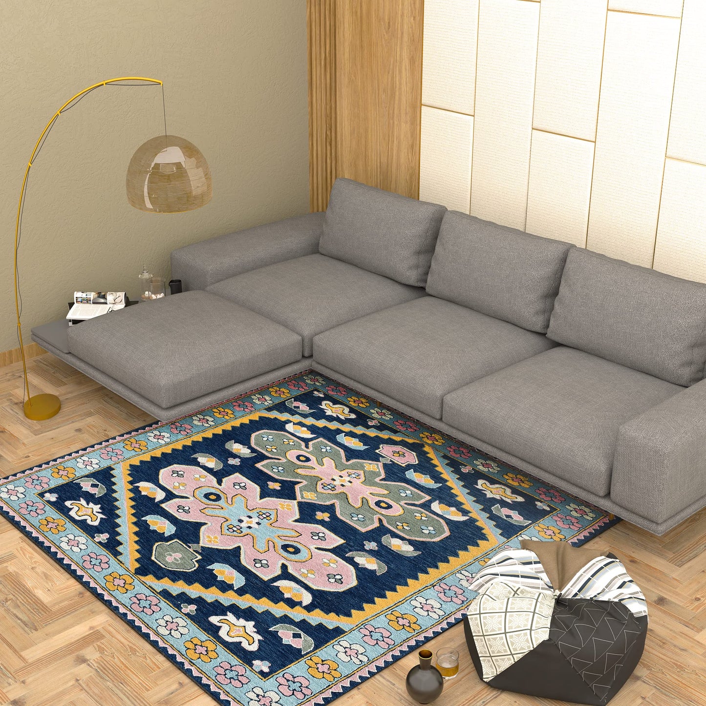 Premium Hand-Tufted Rug Made of 100% Wool - Lotus Bloom - 6x6 Feet