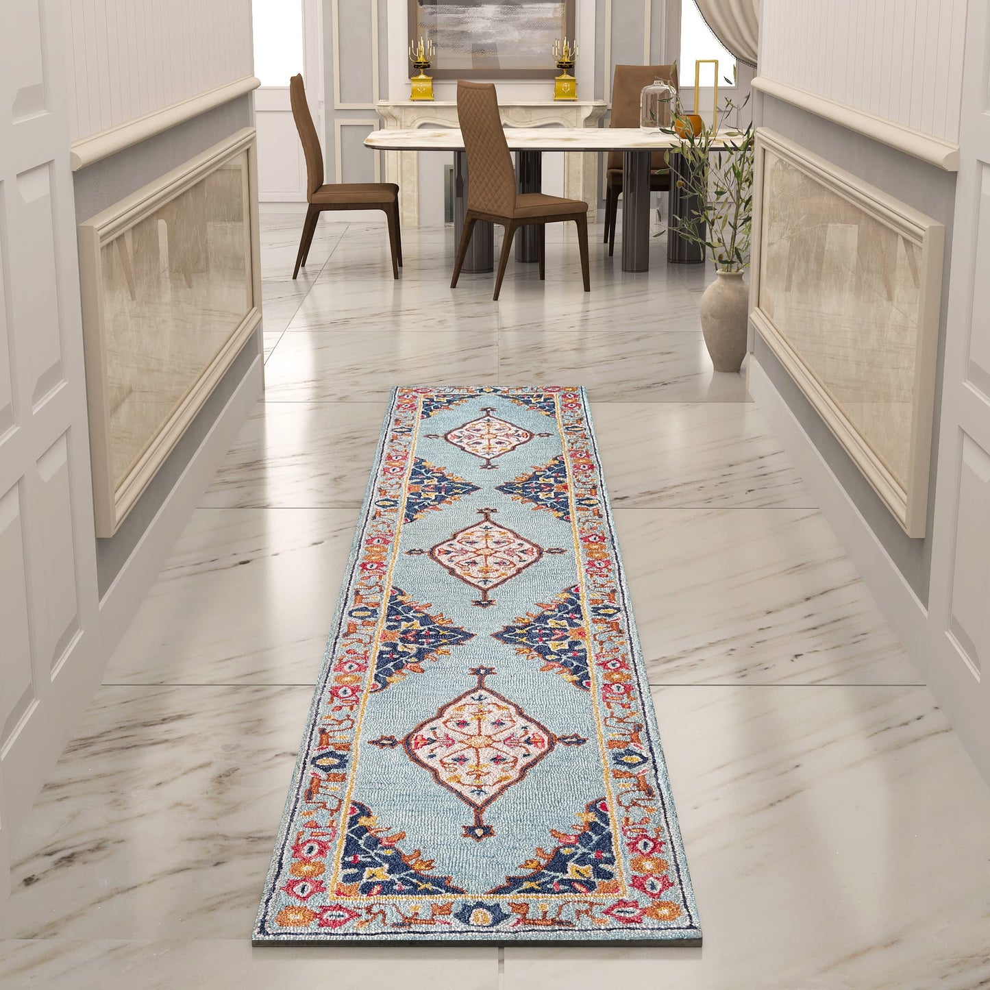 Premium Hand-Tufted Rug Made of 100% Wool - Aydin Sky - 2x8 Feet