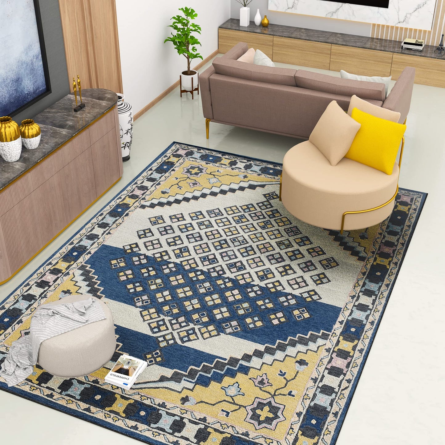 Premium Hand-Tufted Rug Made of 100% Wool - Tatar Folk - 8x10 Feet