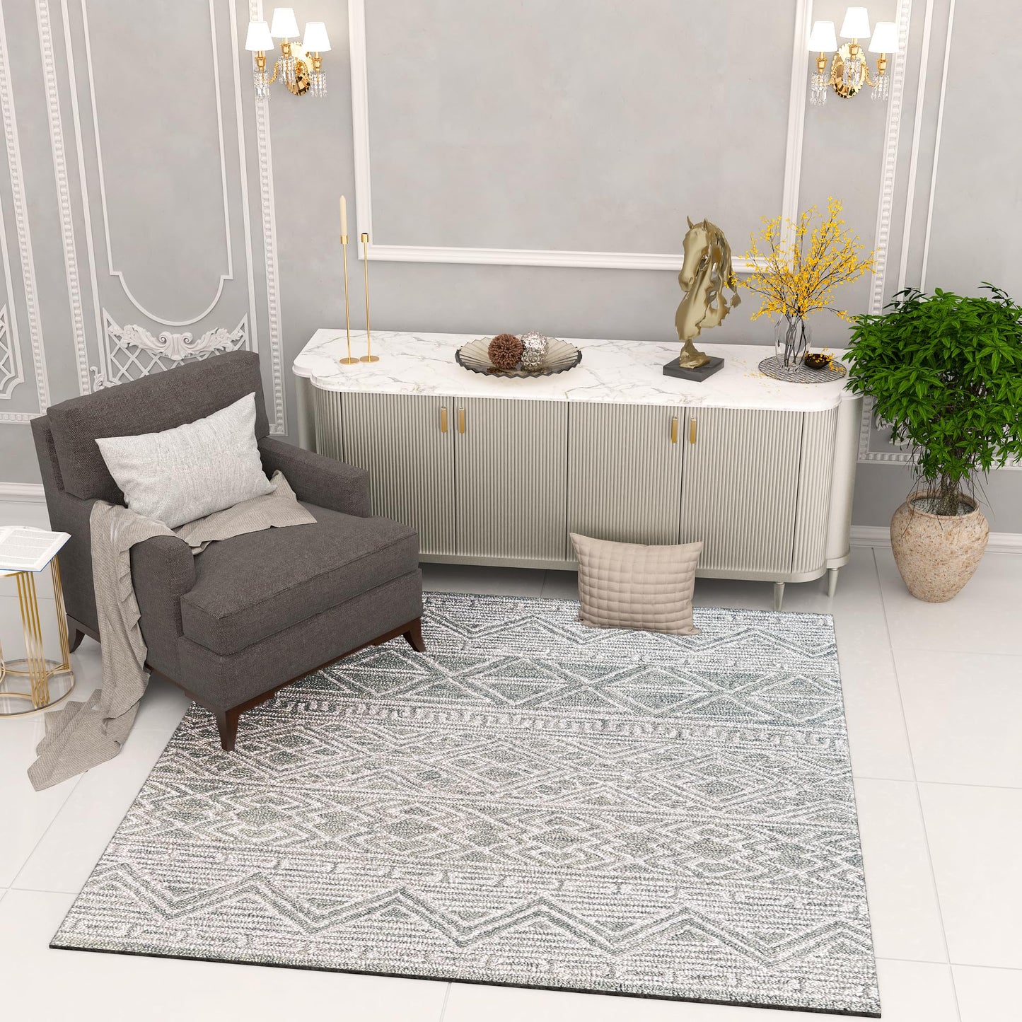 Premium Hand-Tufted Rug Made of 100% Wool - Still River Grey - 6x6 Feet