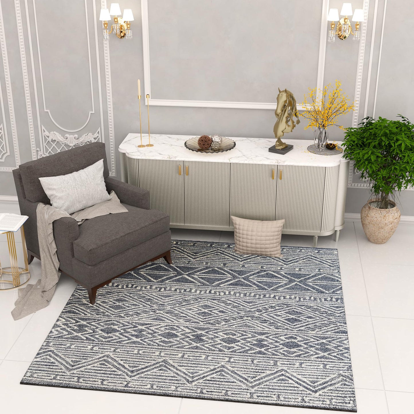 Premium Hand-Tufted Rug Made of 100% Wool - Still River Blue - 6x6 Feet
