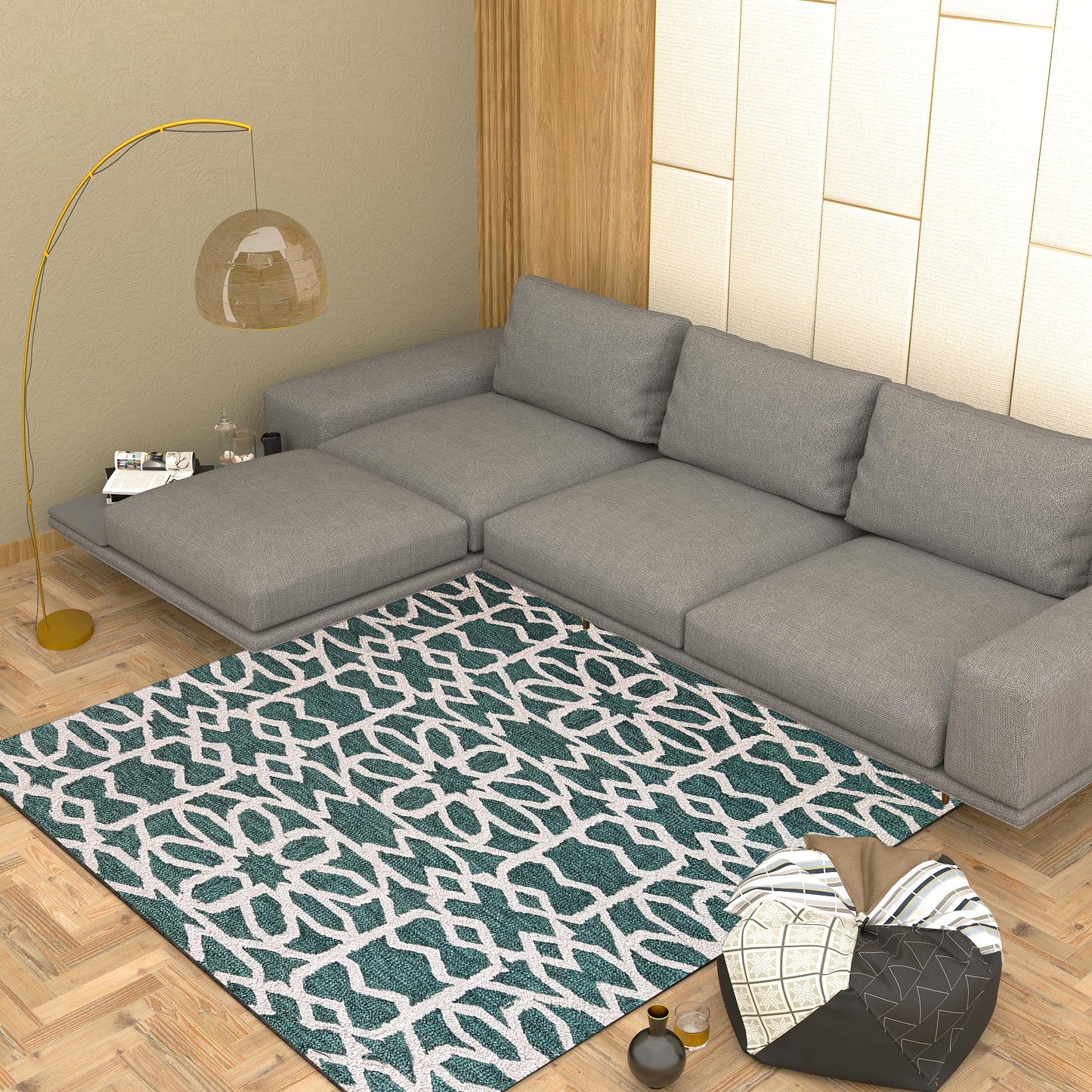 Premium Hand-Tufted Rug Made of 100% Wool - Noir Grid - 6x6 Feet