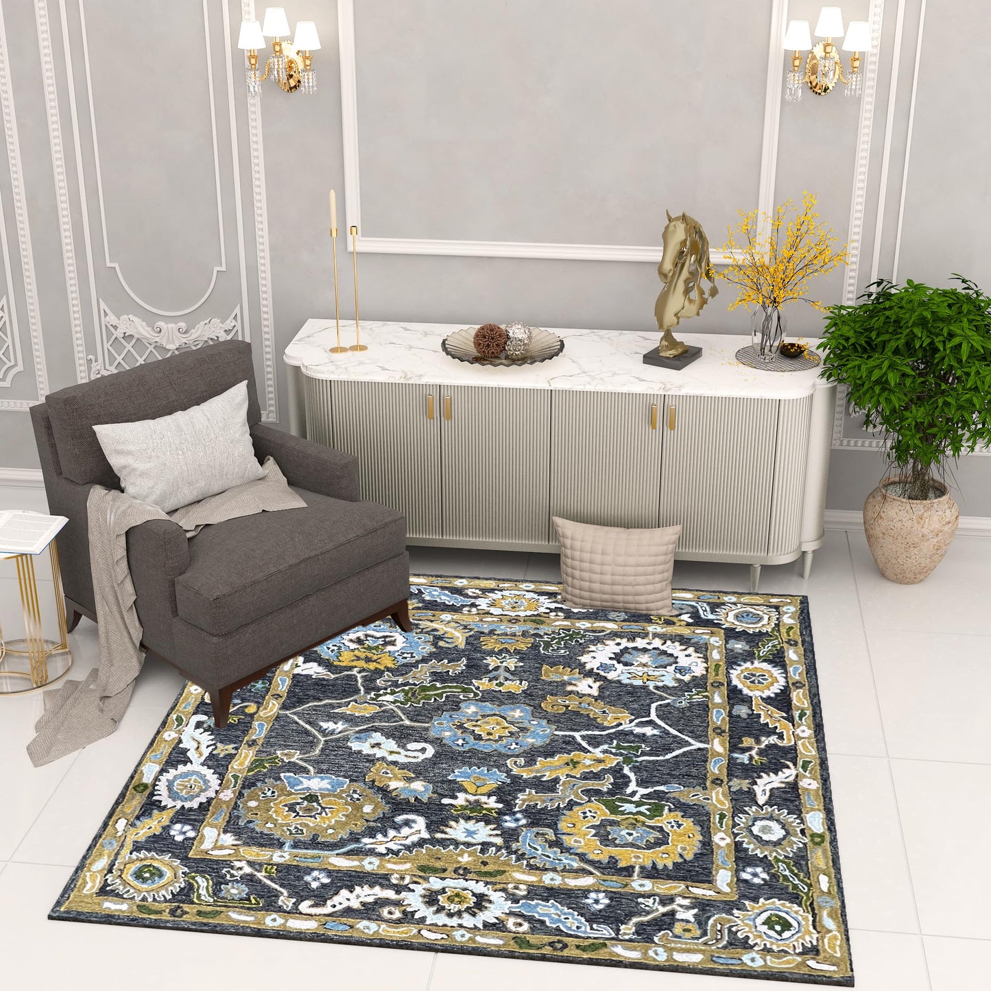 Premium Hand-Tufted Rug Made of 100% Wool - Old Country - 6x6 Feet