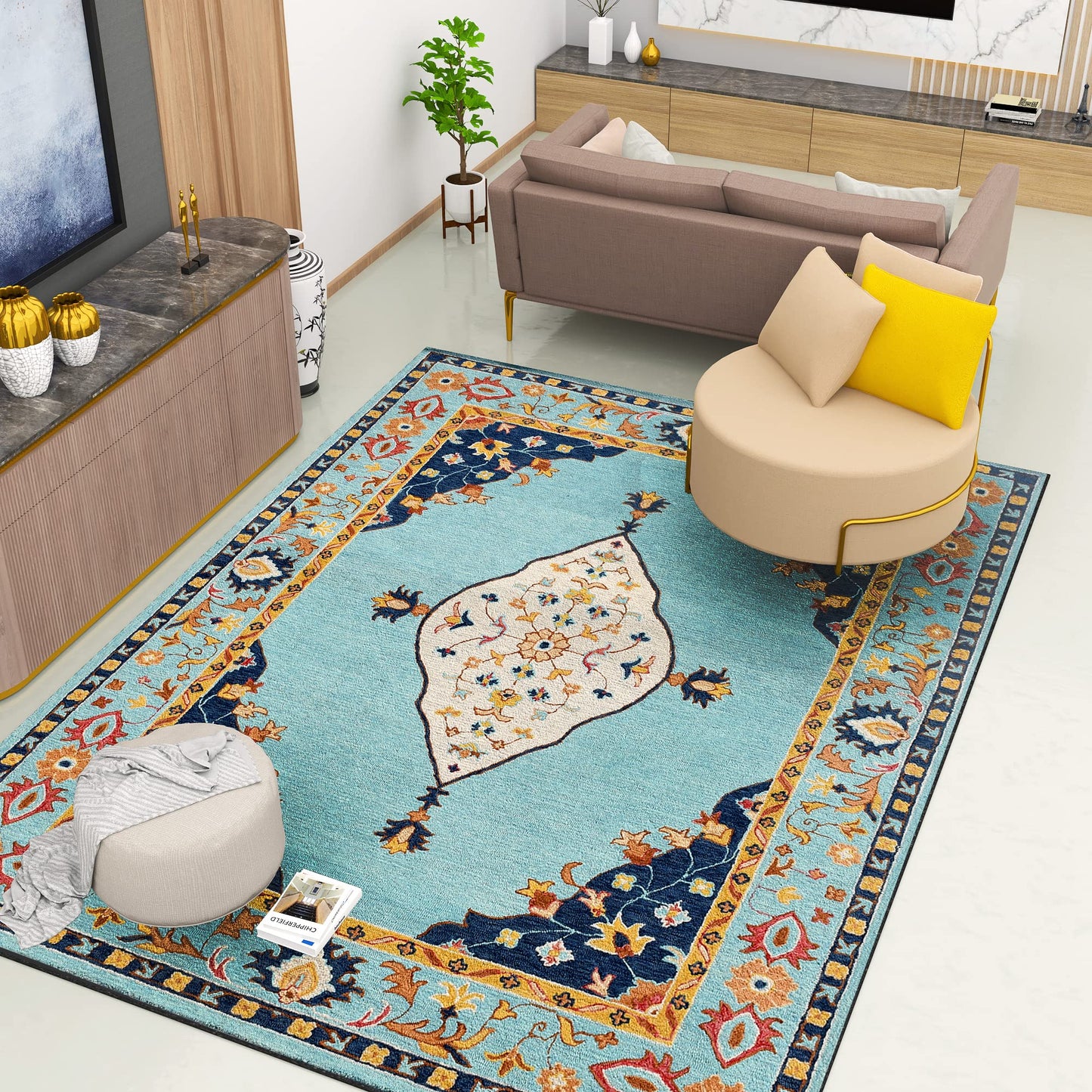 Premium Hand-Tufted Rug Made of 100% Wool - Aydin Sky - 8x10 Feet