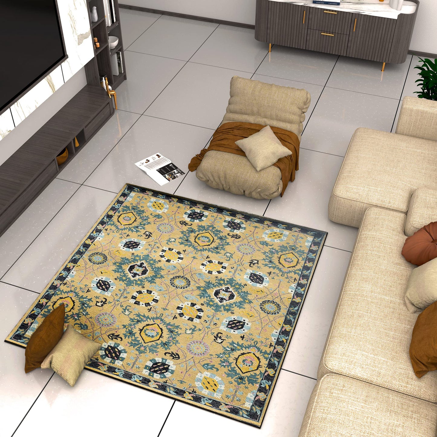 Premium Hand-Tufted Rug Made of 100% Wool - Cankiri Garden - 6x6 Feet