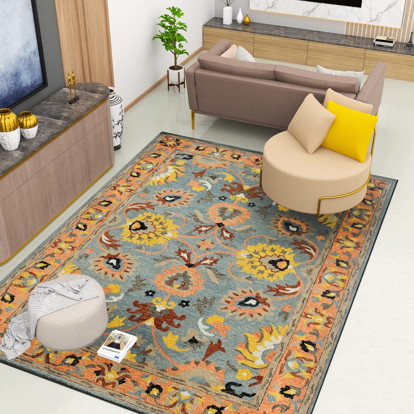 Premium Hand-Tufted Rug Made of 100% Wool - Oui Versaille - 8x10 Feet