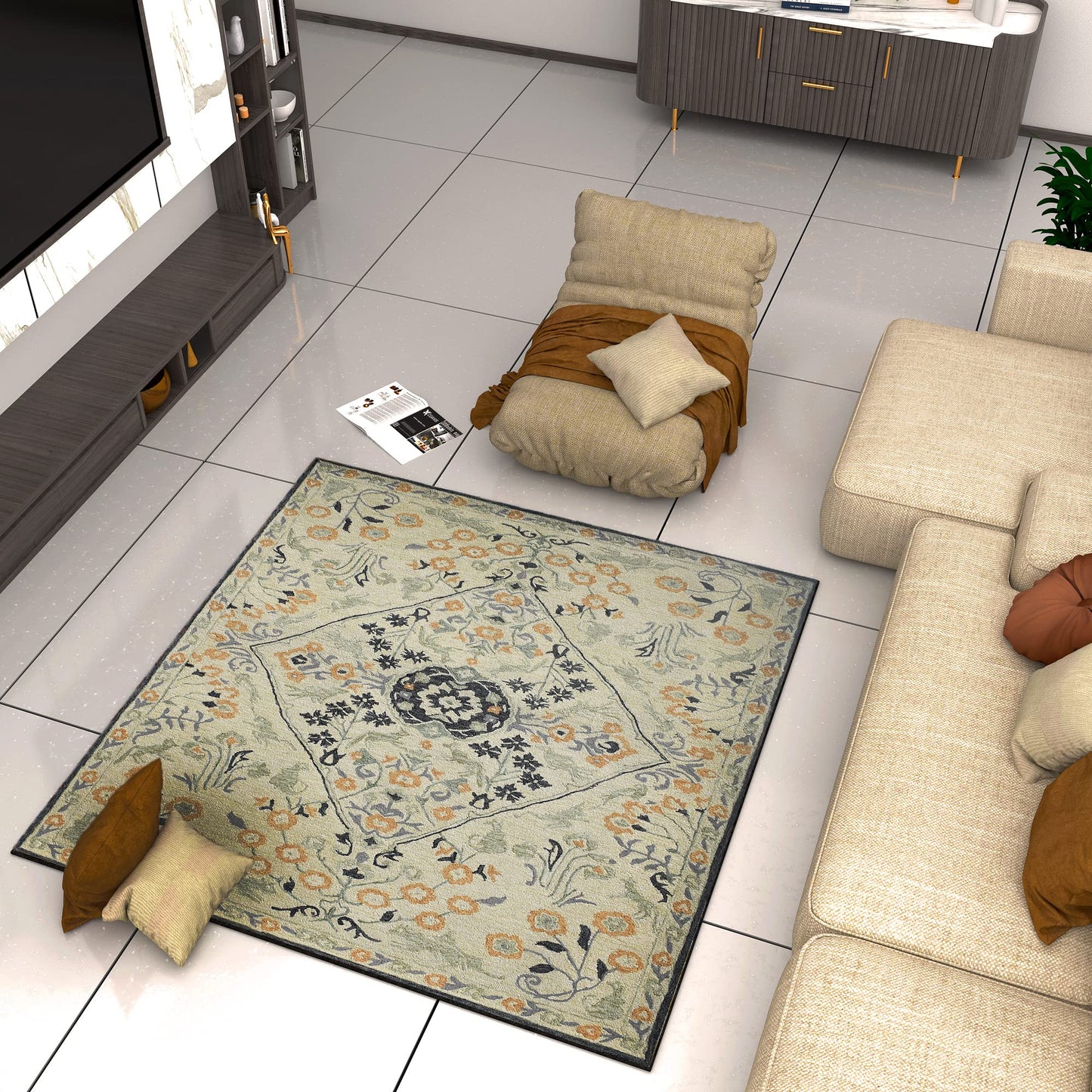 Premium Hand-Tufted Rug Made of 100% Wool - Anglian Court - 6x6 Feet