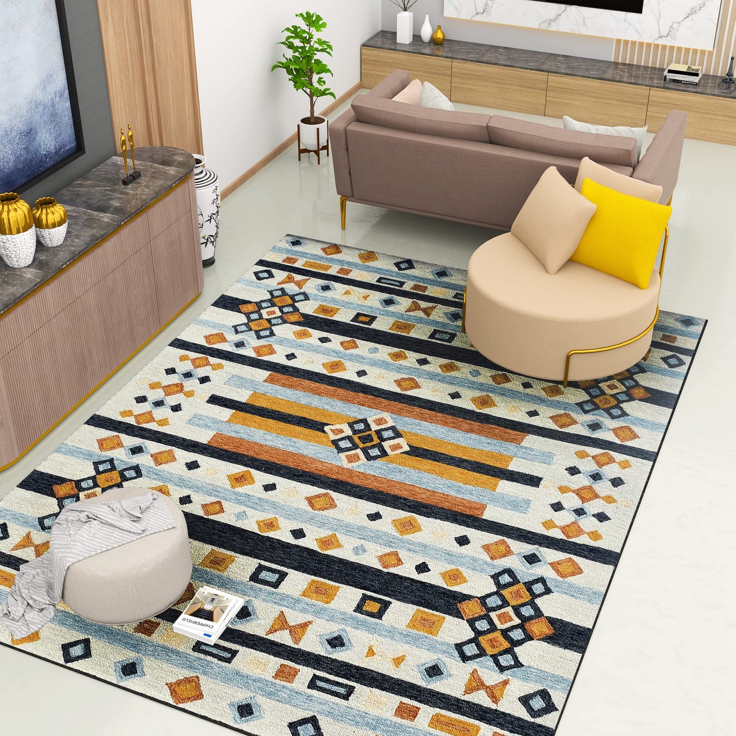 Premium Hand-Tufted Rug Made of 100% Wool - Ojo De Dios - 9x12 Feet