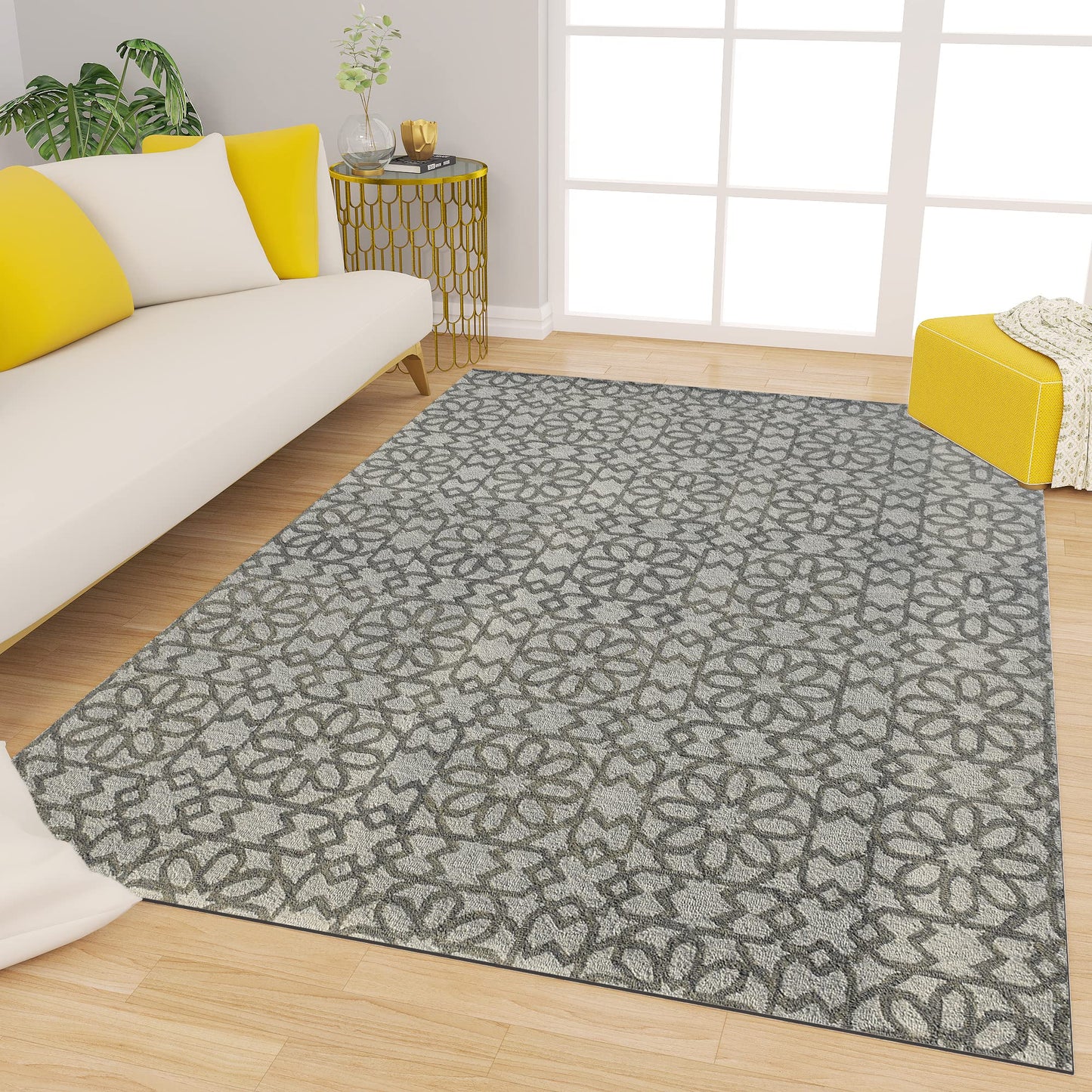 Premium Hand-Tufted Rug Made of 100% Wool - Shiraz Grid - 6x9 Feet