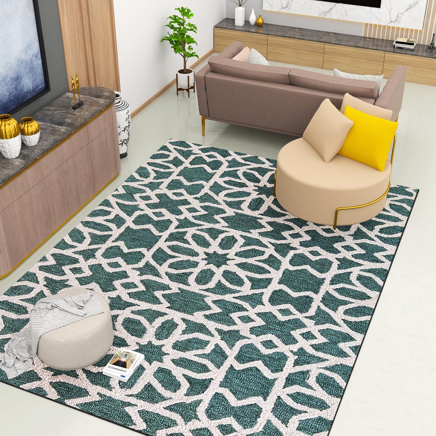 Premium Hand-Tufted Rug Made of 100% Wool - Noir Grid - 9x12 Feet