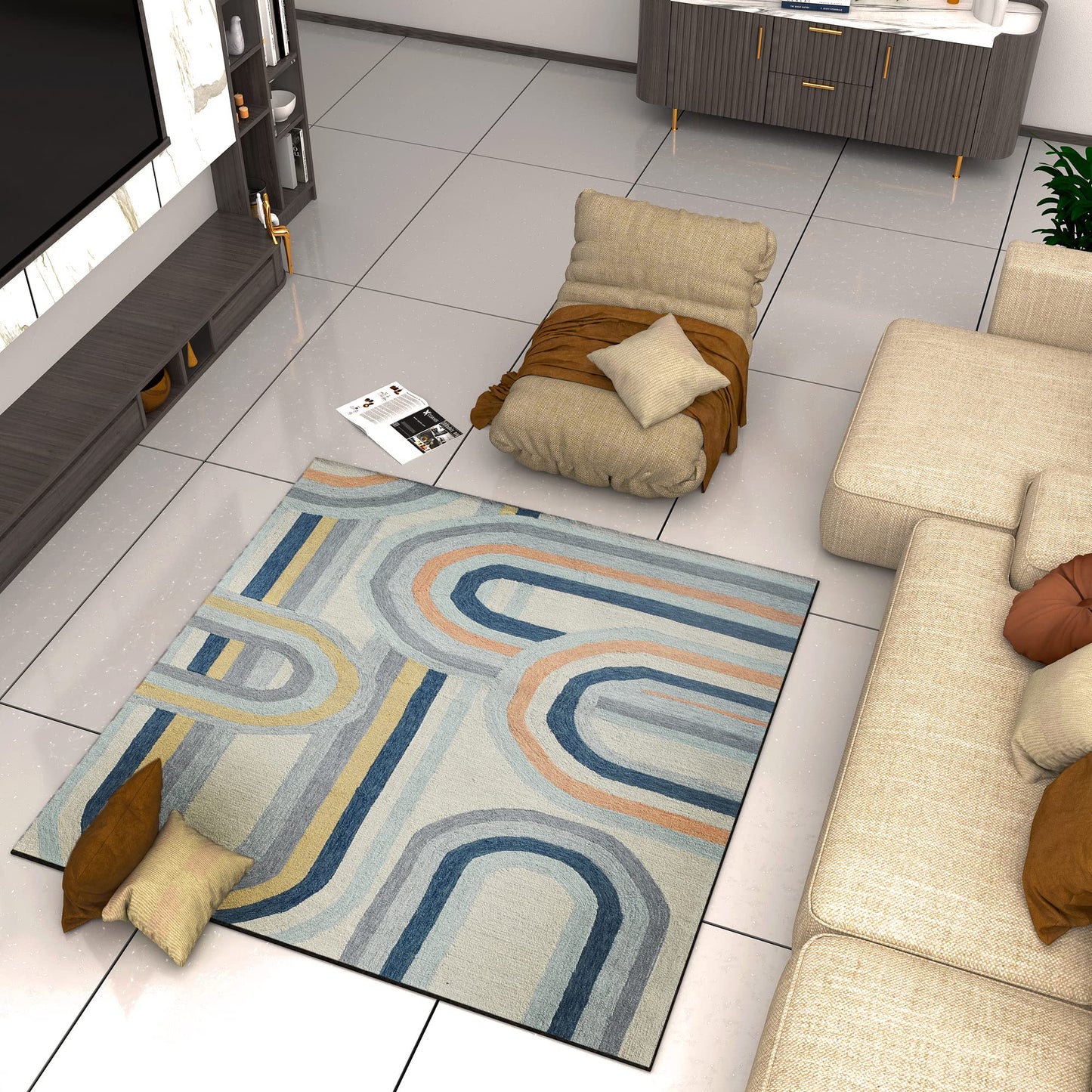 Premium Hand-Tufted Rug Made of 100% Wool - Pastel Loops - 6x6 Feet