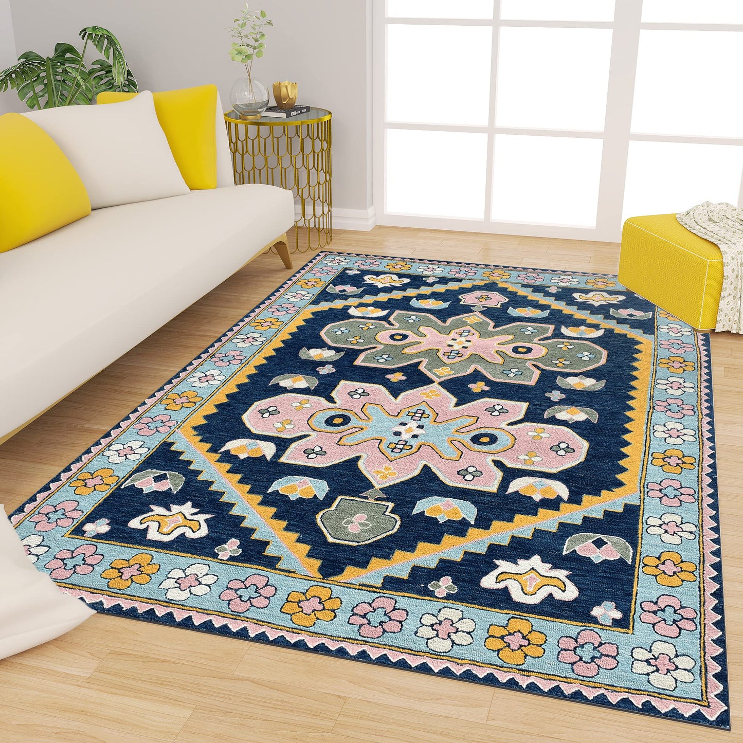 Premium Hand-Tufted Rug Made of 100% Wool - Lotus Bloom - 5x8 Feet