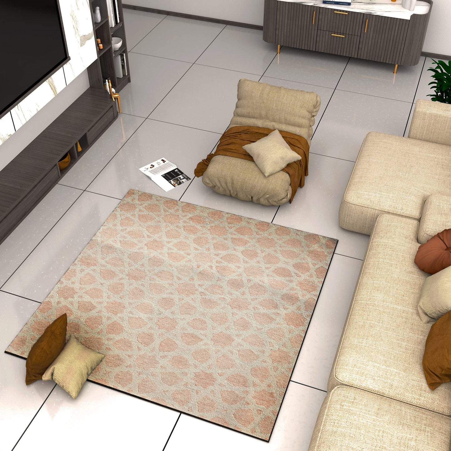 Premium Hand-Tufted Rug Made of 100% Wool - Blush Zellig - 6x6 Feet