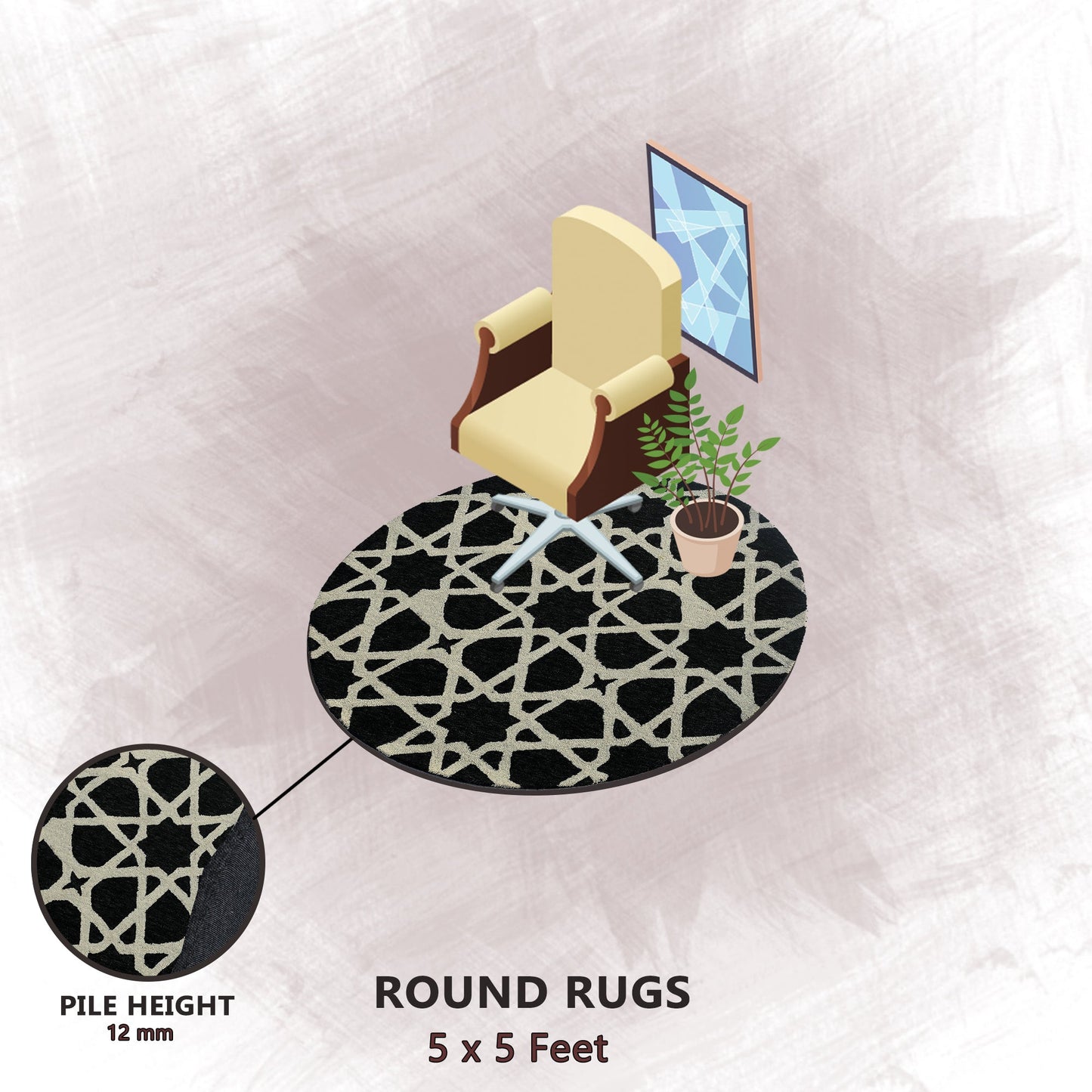 Premium Hand-Tufted Rug Made of 100% Wool - Ash Zellig - 5x5 Feet