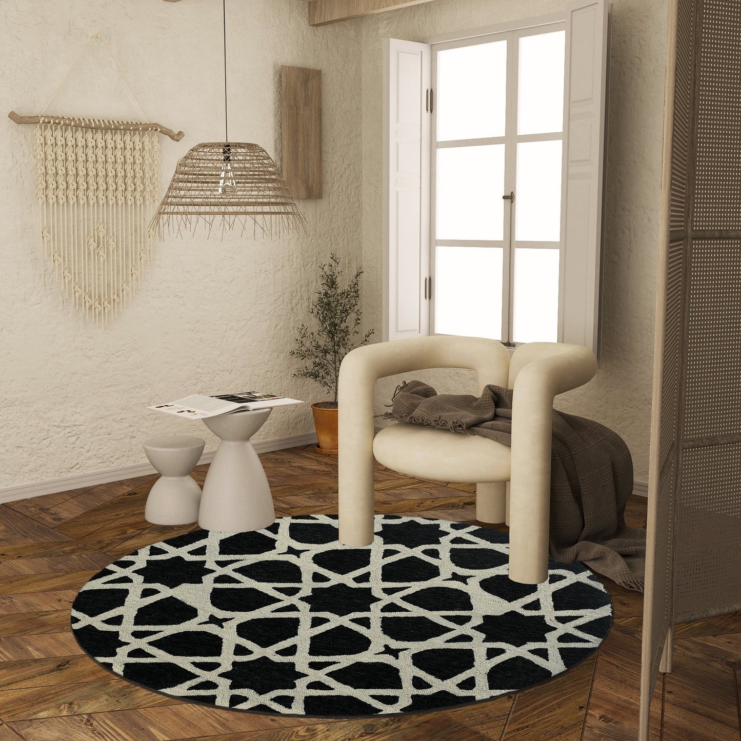 Premium Hand-Tufted Rug Made of 100% Wool - Ash Zellig - 5x5 Feet