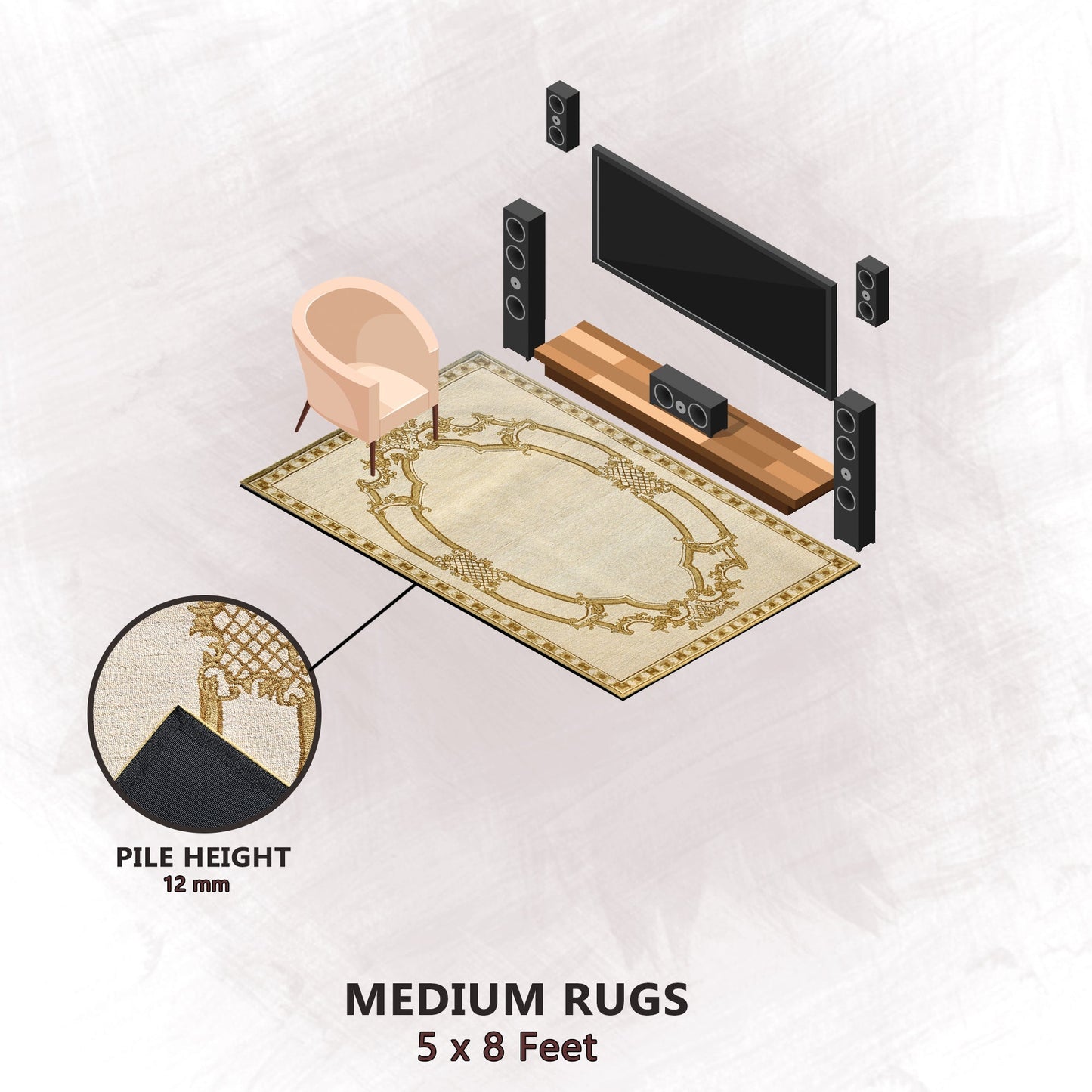 Premium Hand-Tufted Rug Made of 100% Wool - Augustan Gold - 5x8 Feet