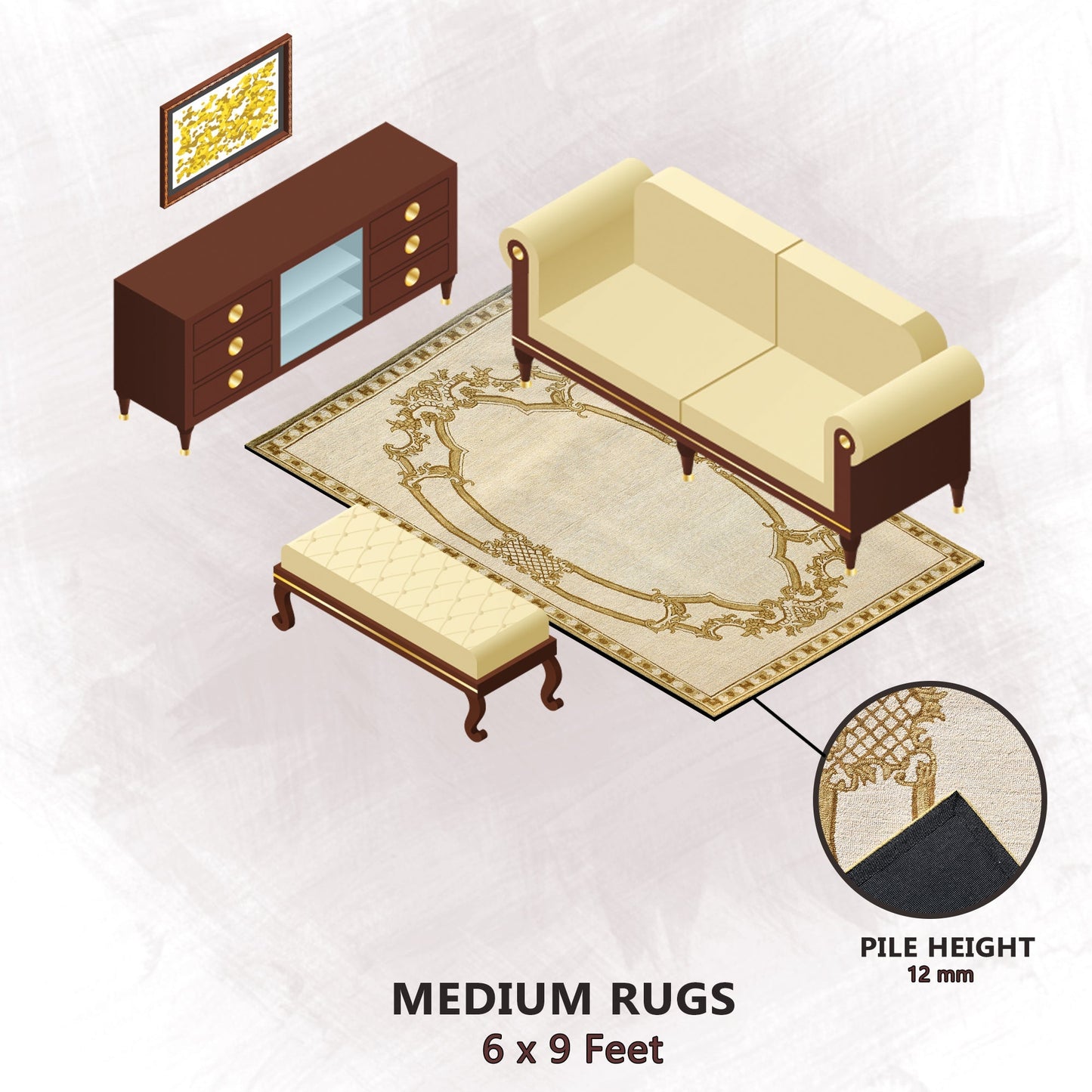 Premium Hand-Tufted Rug Made of 100% Wool - Augustan Gold - 6x9 Feet