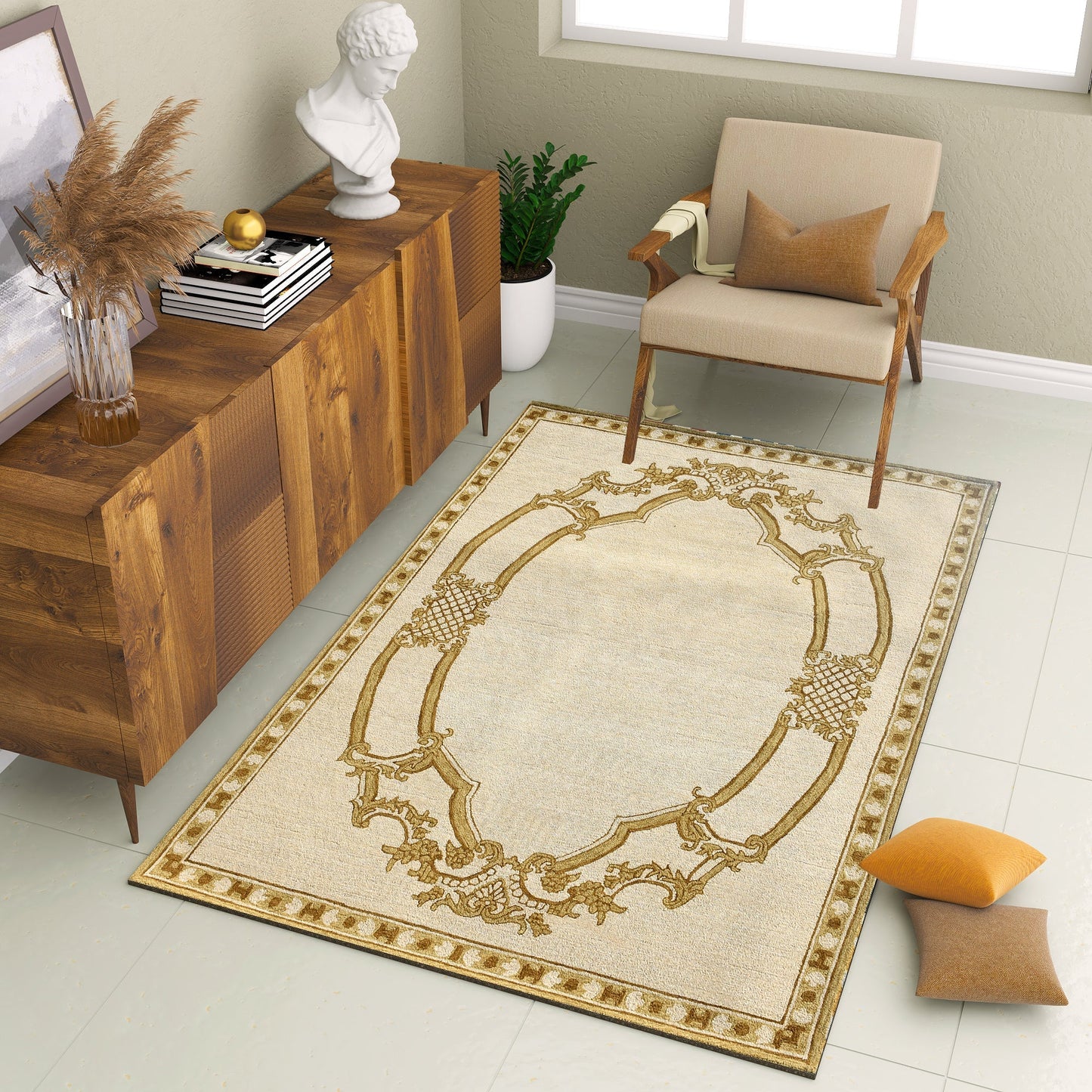 Premium Hand-Tufted Rug Made of 100% Wool - Augustan Gold - 5x8 Feet