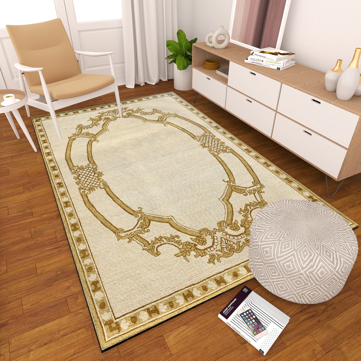 Premium Hand-Tufted Rug Made of 100% Wool - Augustan Gold - 5x8 Feet