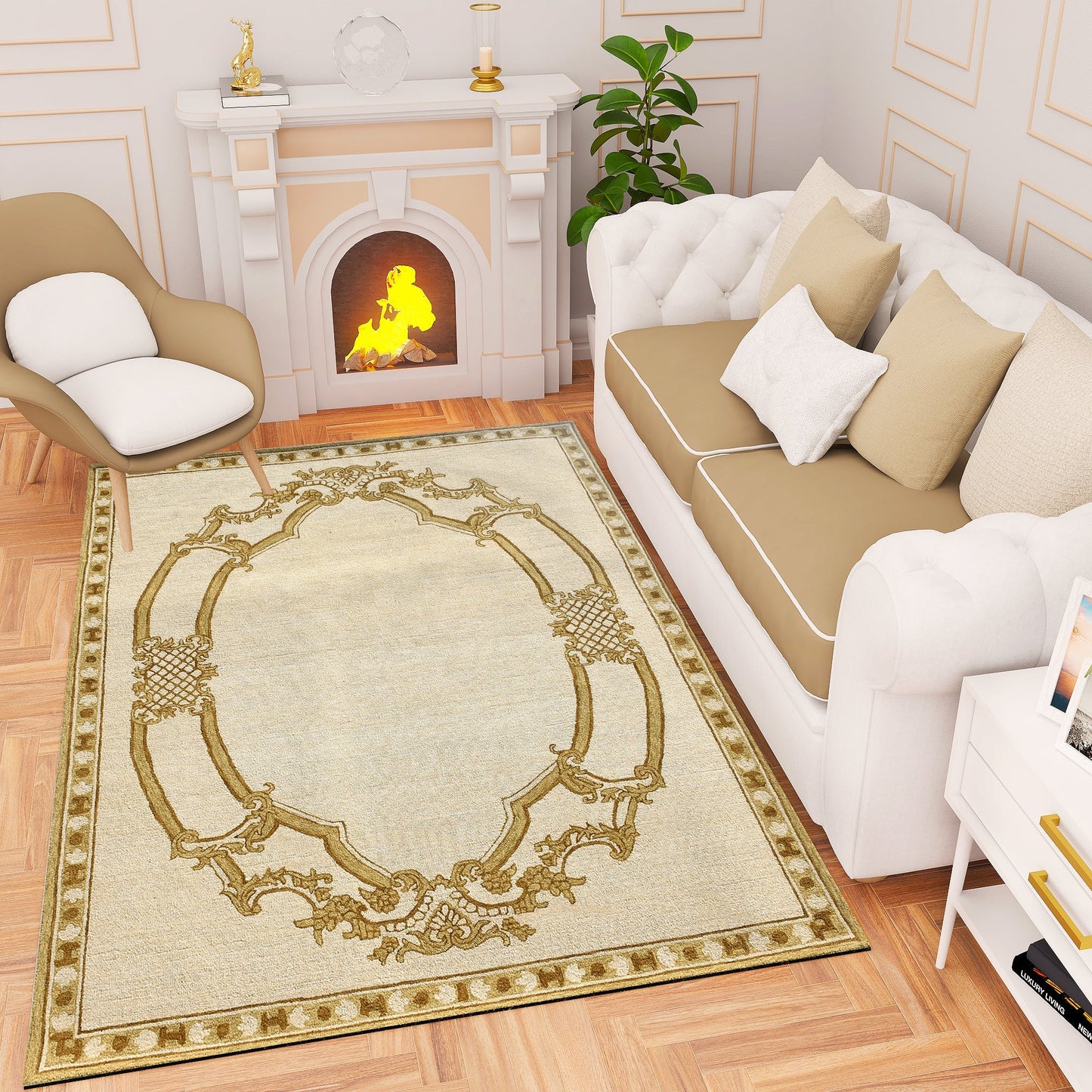 Premium Hand-Tufted Rug Made of 100% Wool - Augustan Gold - 5x8 Feet