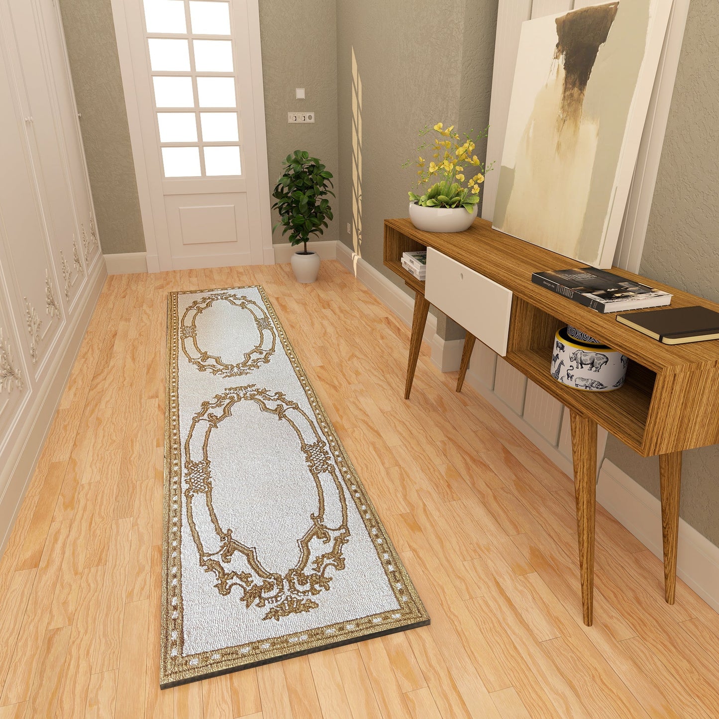 Premium Hand-Tufted Rug Made of 100% Wool - Augustan Gold - 2x8 Feet