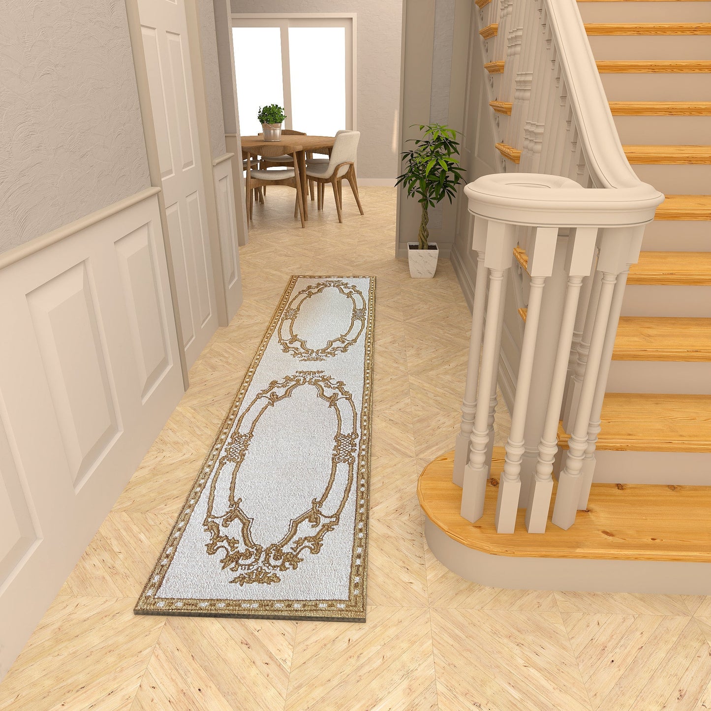 Premium Hand-Tufted Rug Made of 100% Wool - Augustan Gold - 2x8 Feet