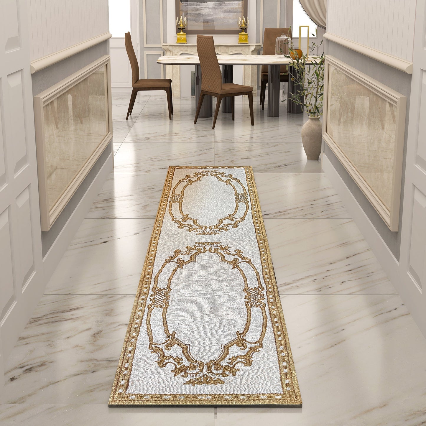 Premium Hand-Tufted Rug Made of 100% Wool - Augustan Gold - 2x10 Feet