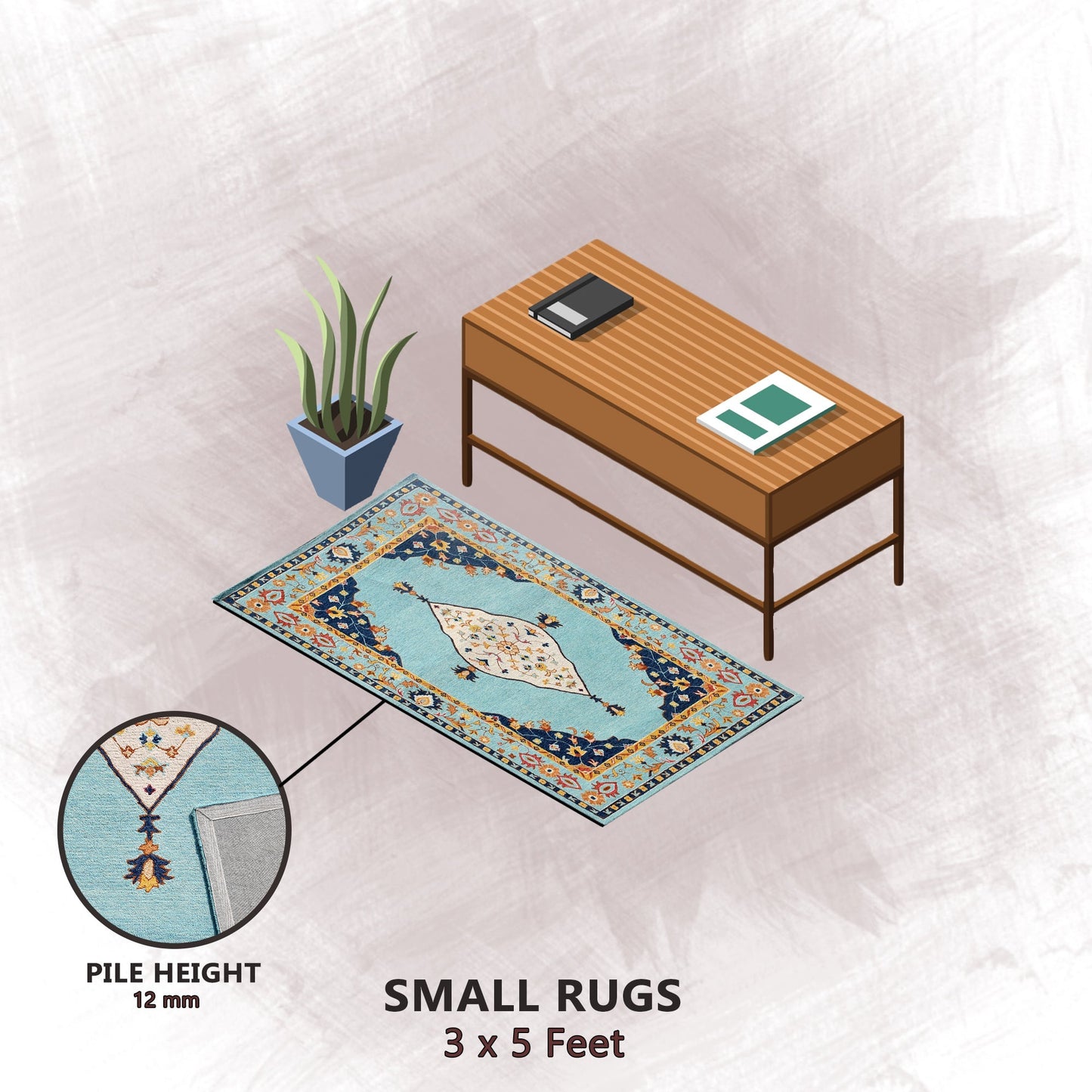 Premium Hand-Tufted Rug Made of 100% Wool - Aydin Sky - 3x5 Feet