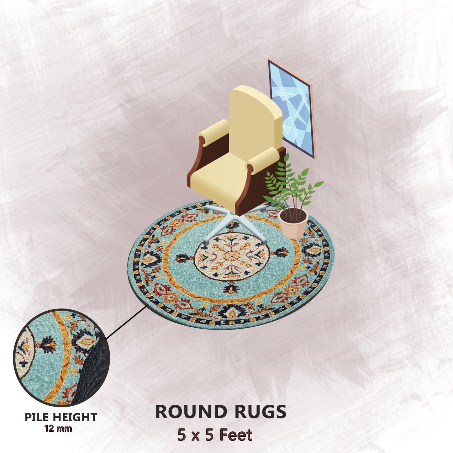 Premium Hand-Tufted Rug Made of 100% Wool - Aydin Sky - 5x5 Feet