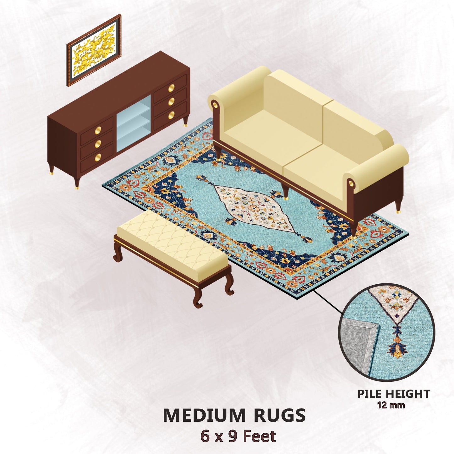 Premium Hand-Tufted Rug Made of 100% Wool - Aydin Sky - 6x9 Feet