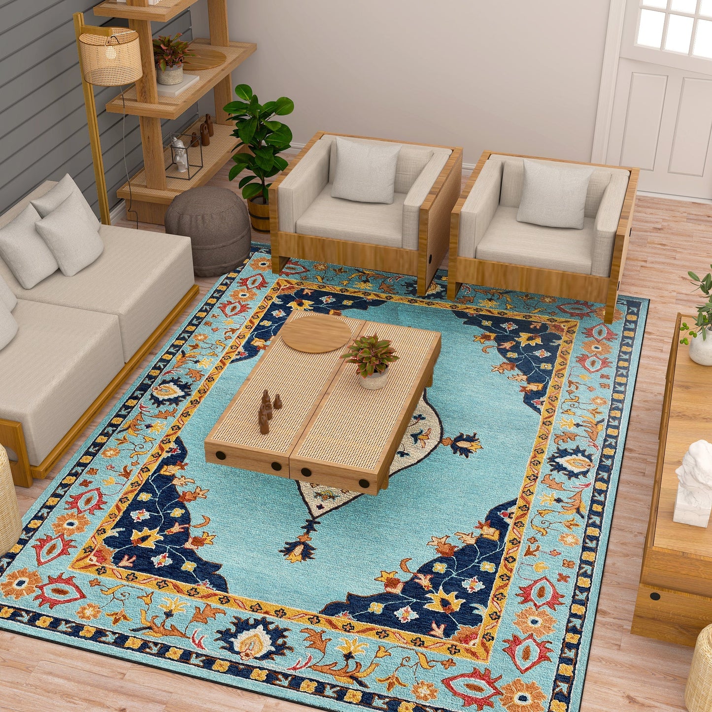 Premium Hand-Tufted Rug Made of 100% Wool - Aydin Sky - 8x10 Feet