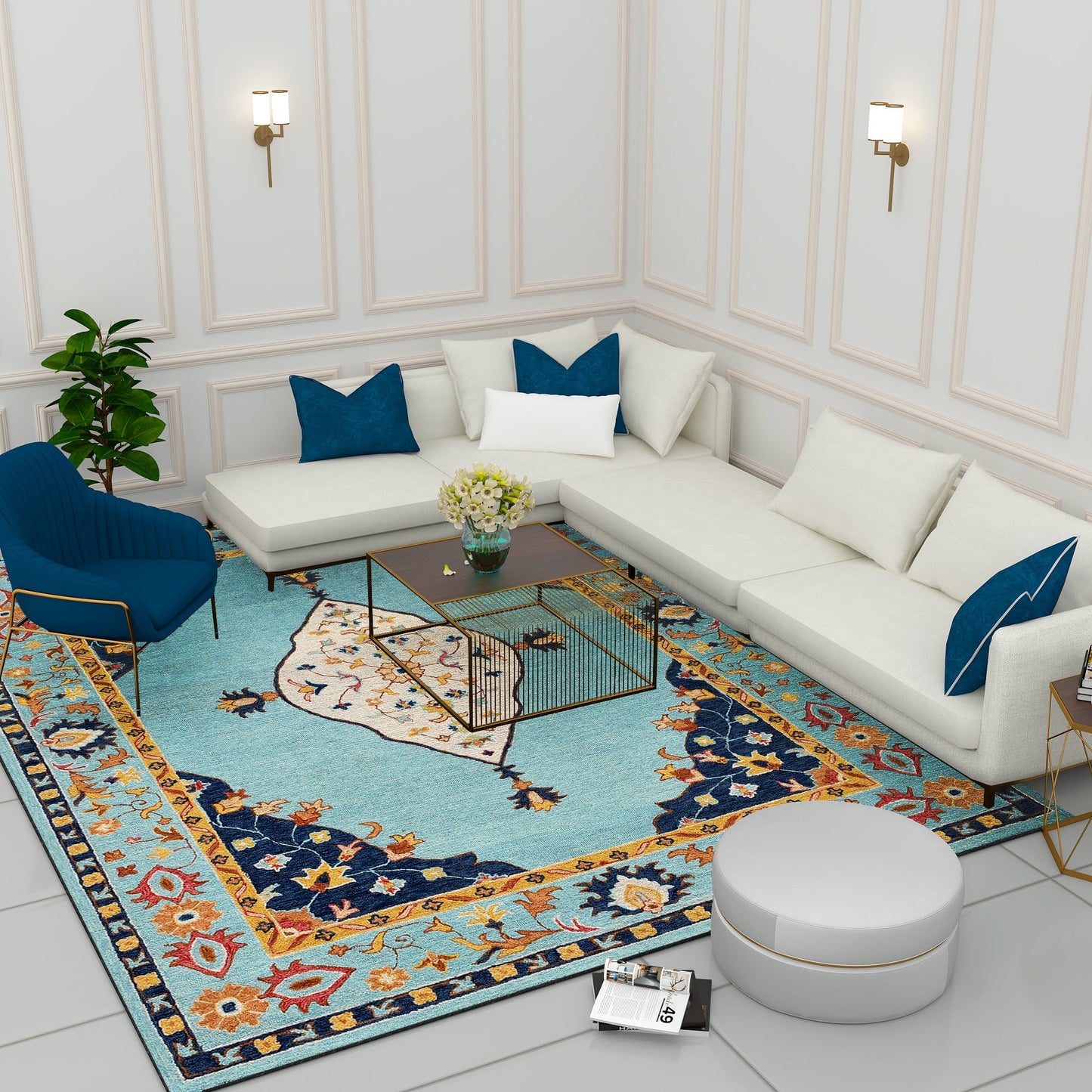 Premium Hand-Tufted Rug Made of 100% Wool - Aydin Sky - 8x10 Feet